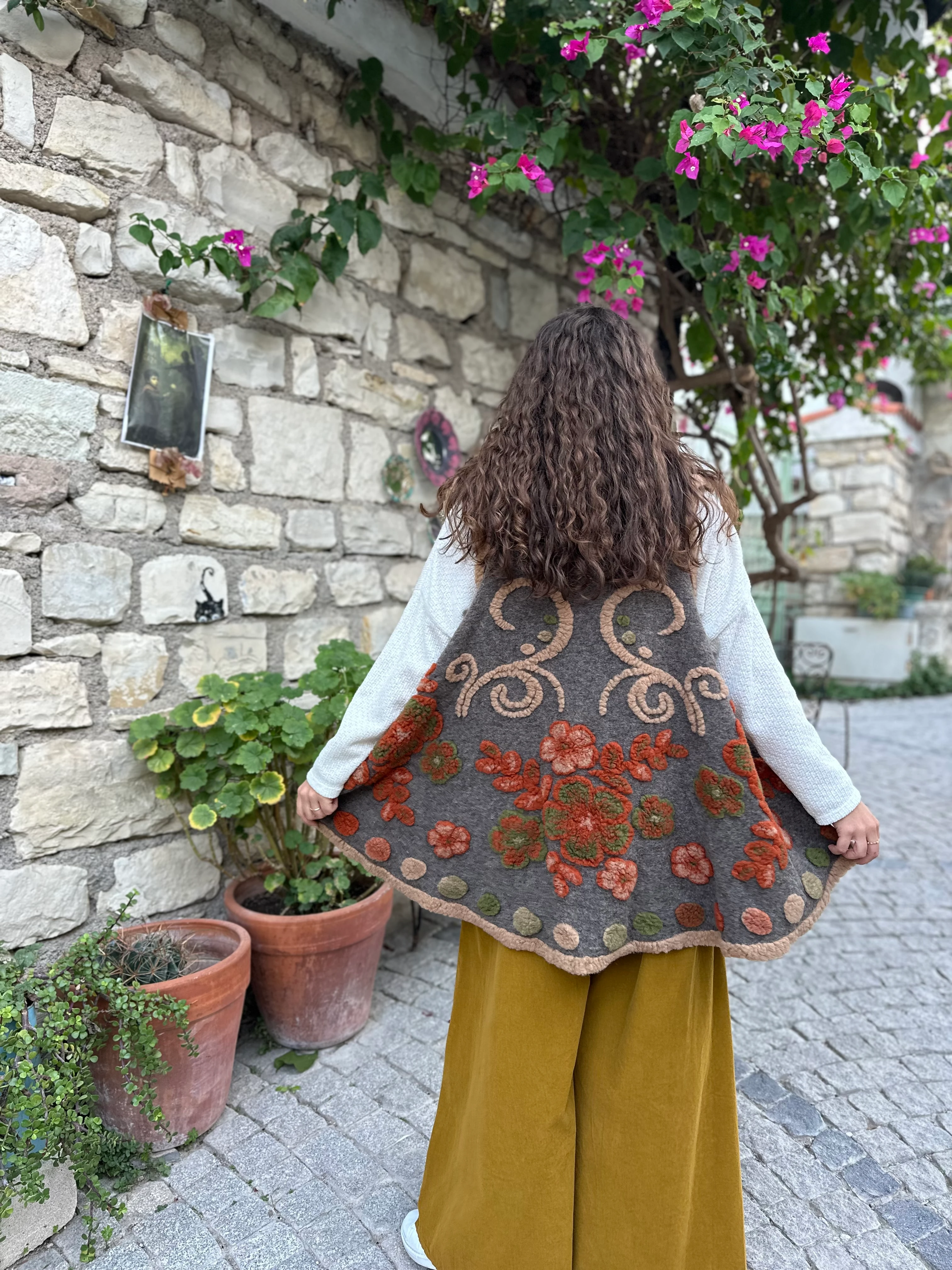 Splash Çiçek Desen Keçe Yelek K032