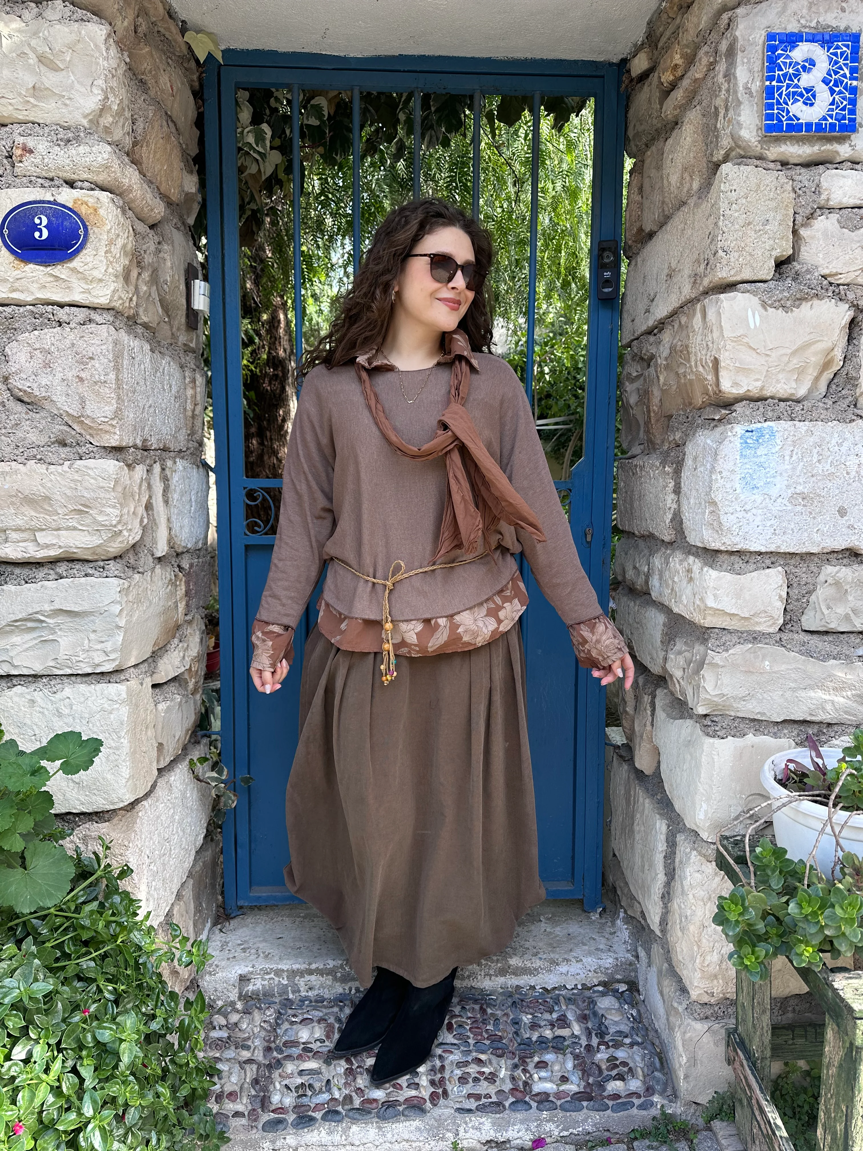 İtalyan Kadife Etek 1891 - Kahve