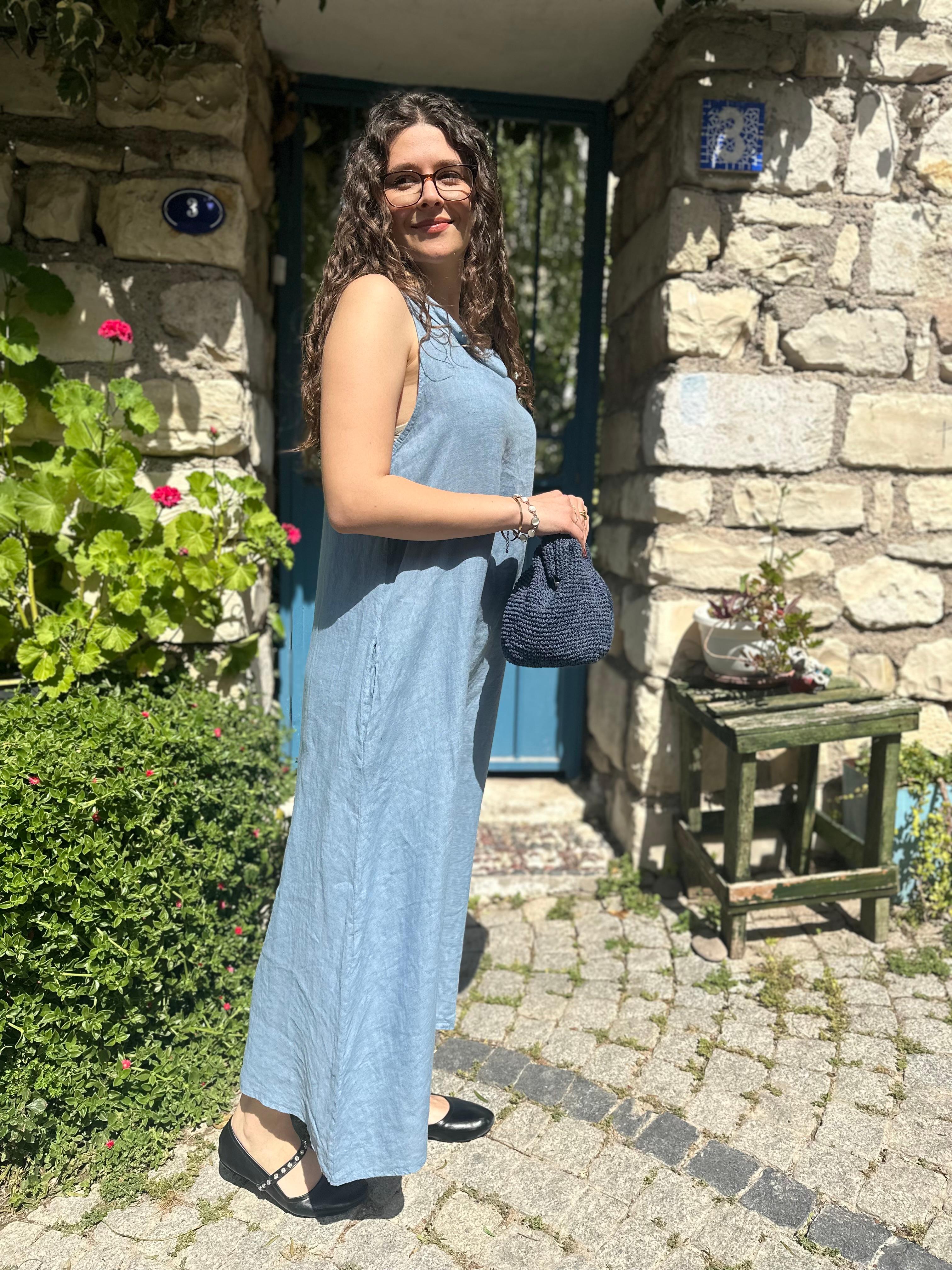 İtalyan Kolsuz Keten Elbise 25396