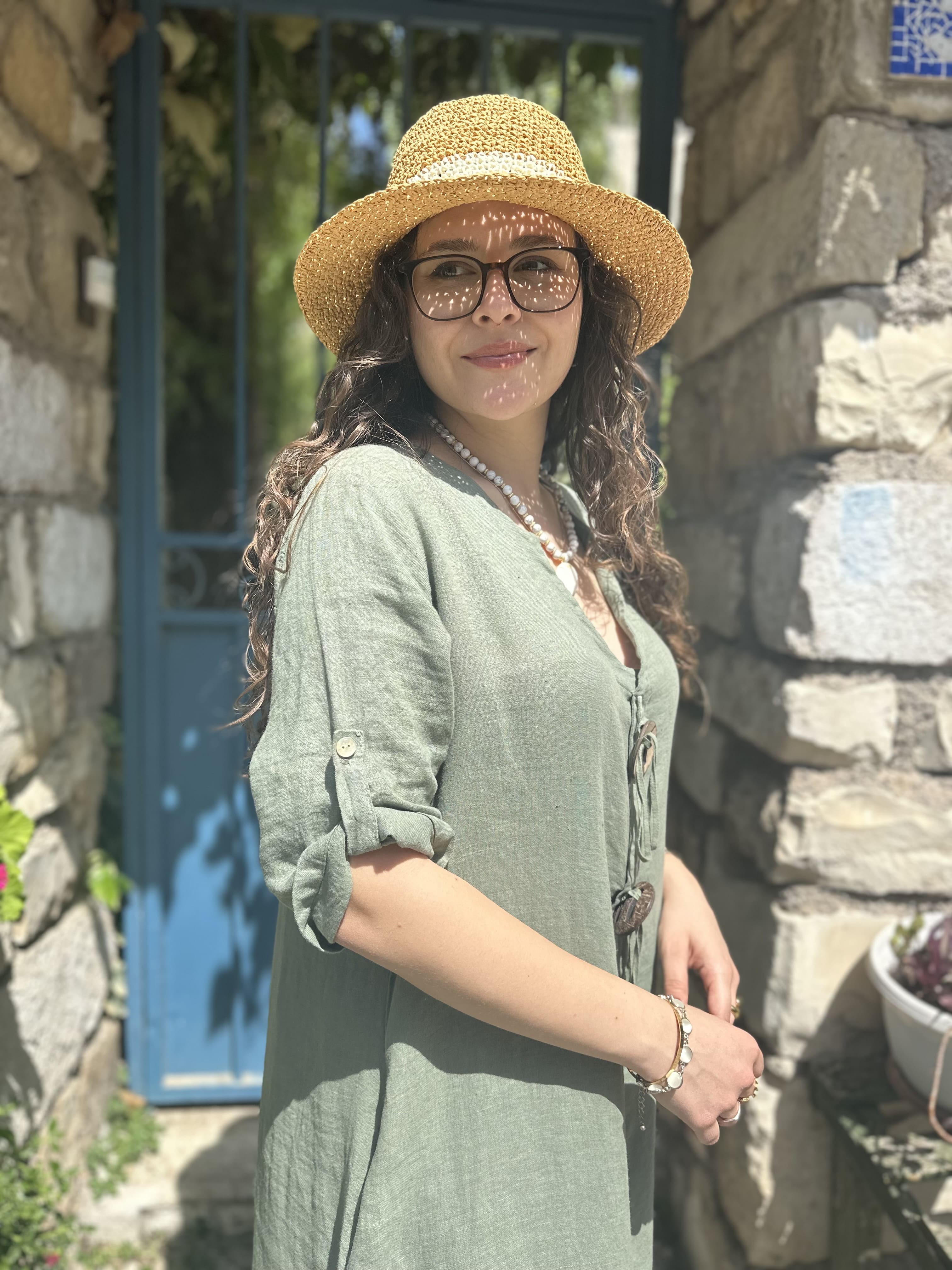 Düğme Detaylı Kısa Kol Keten Elbise 