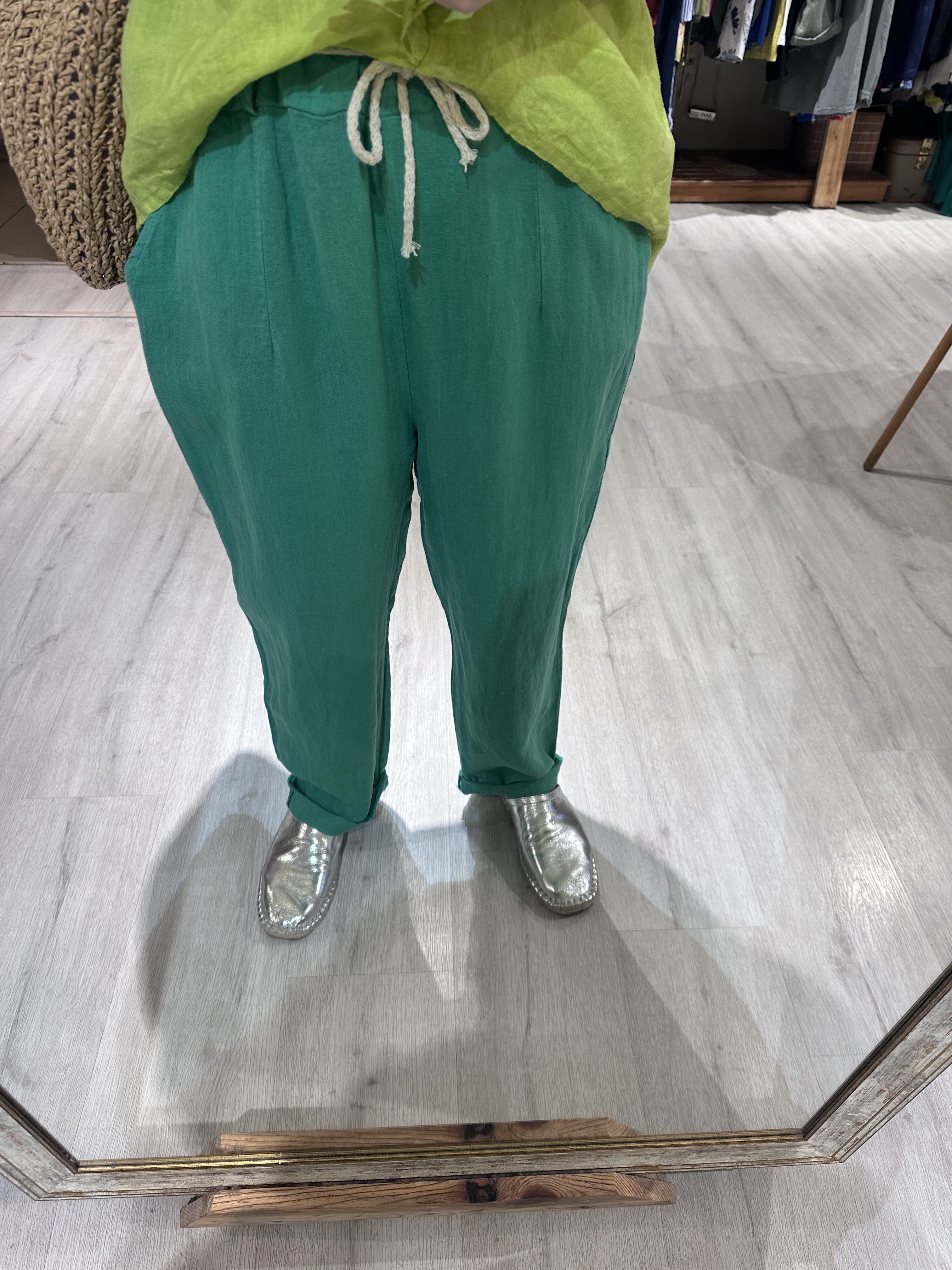 İtalyan Keten Pantolon 11451-9 - Yeşil