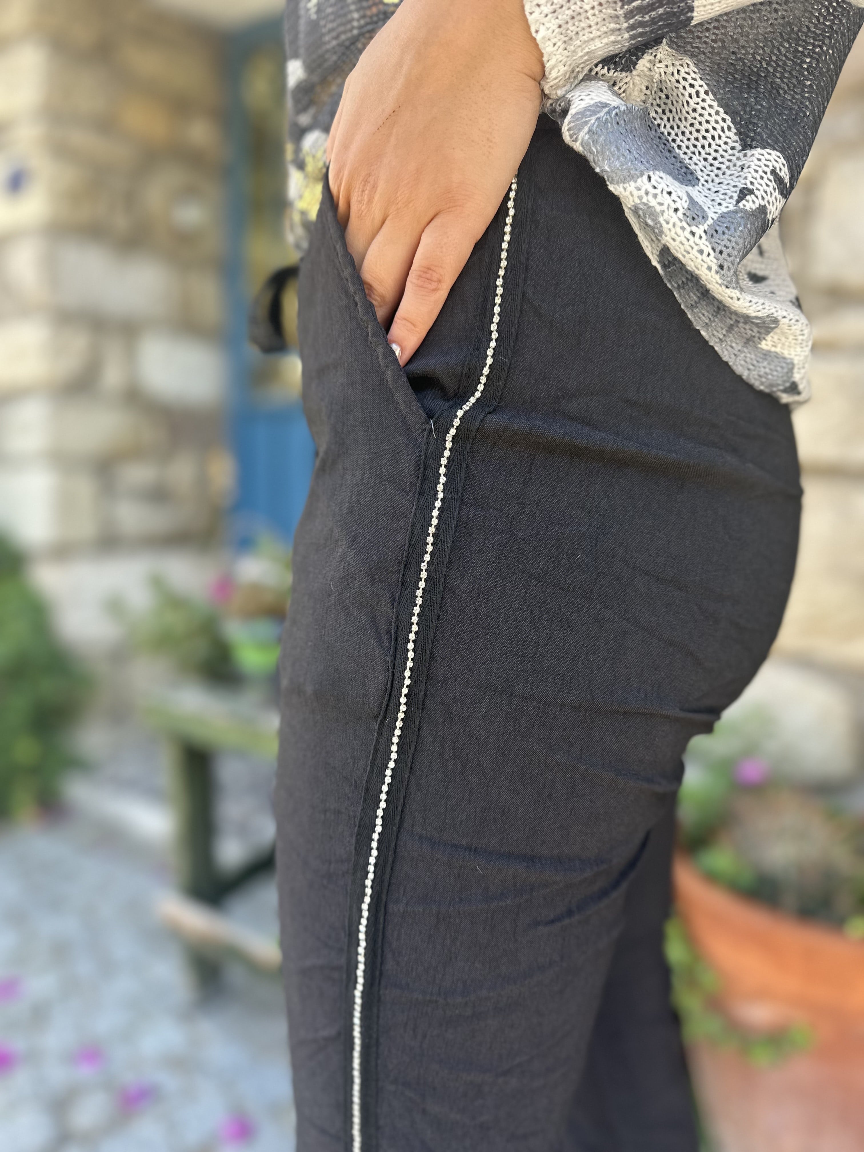 İtalyan Şerit Detay Pantolon 8162T - Siyah