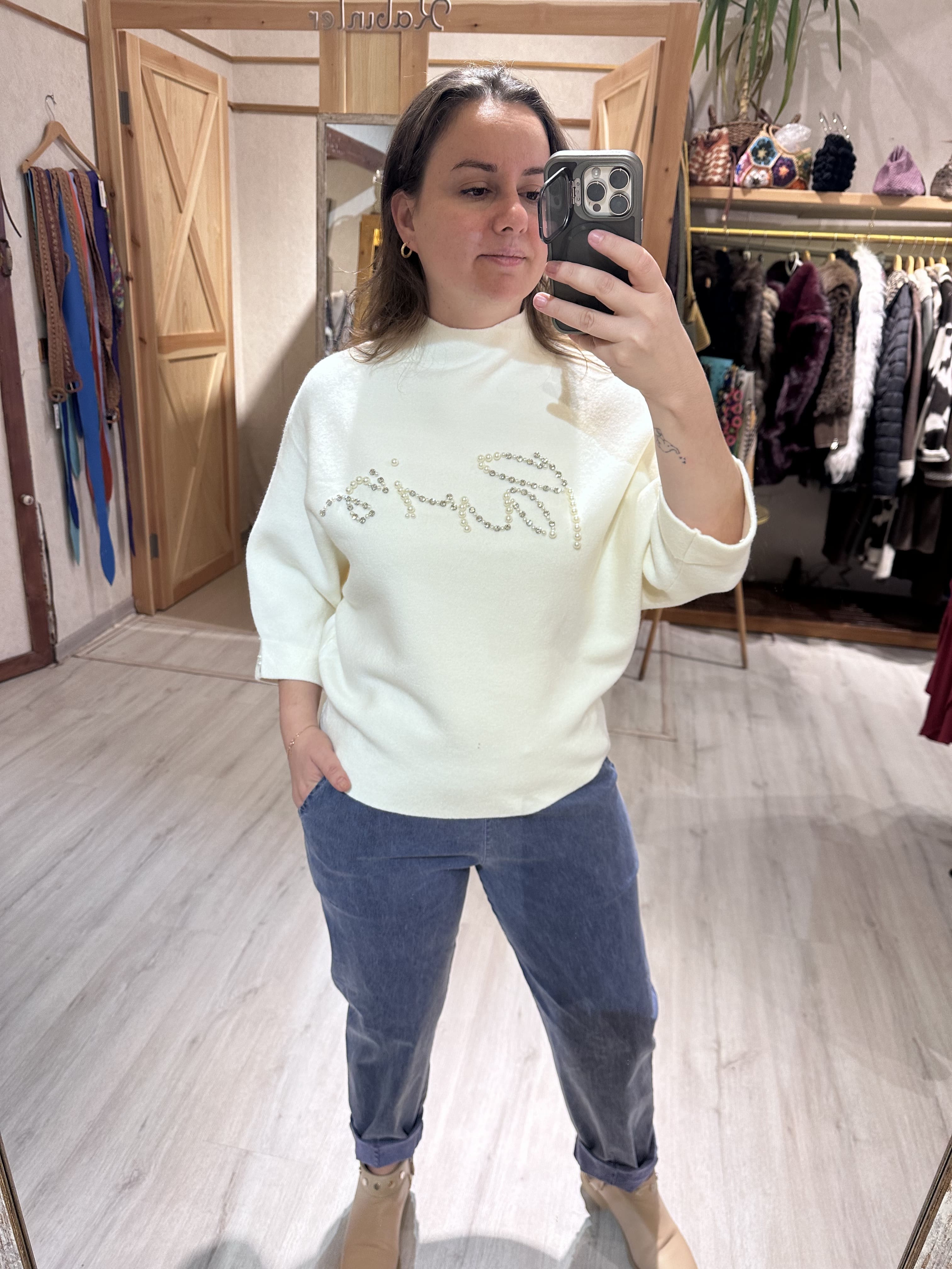 İnci Taştan Paris Yazılı Kazak J850