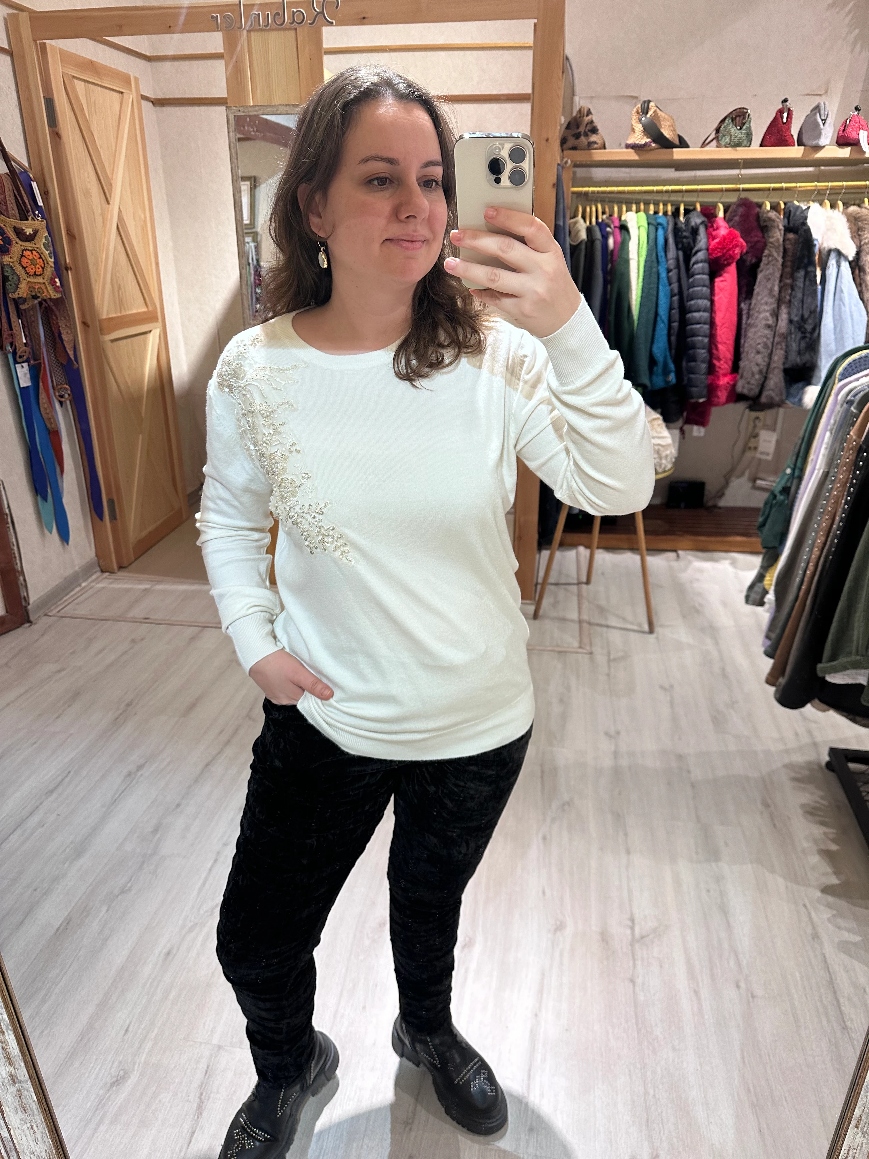 Çapraz Taşlı Triko Kazak JD9948 - BEJ