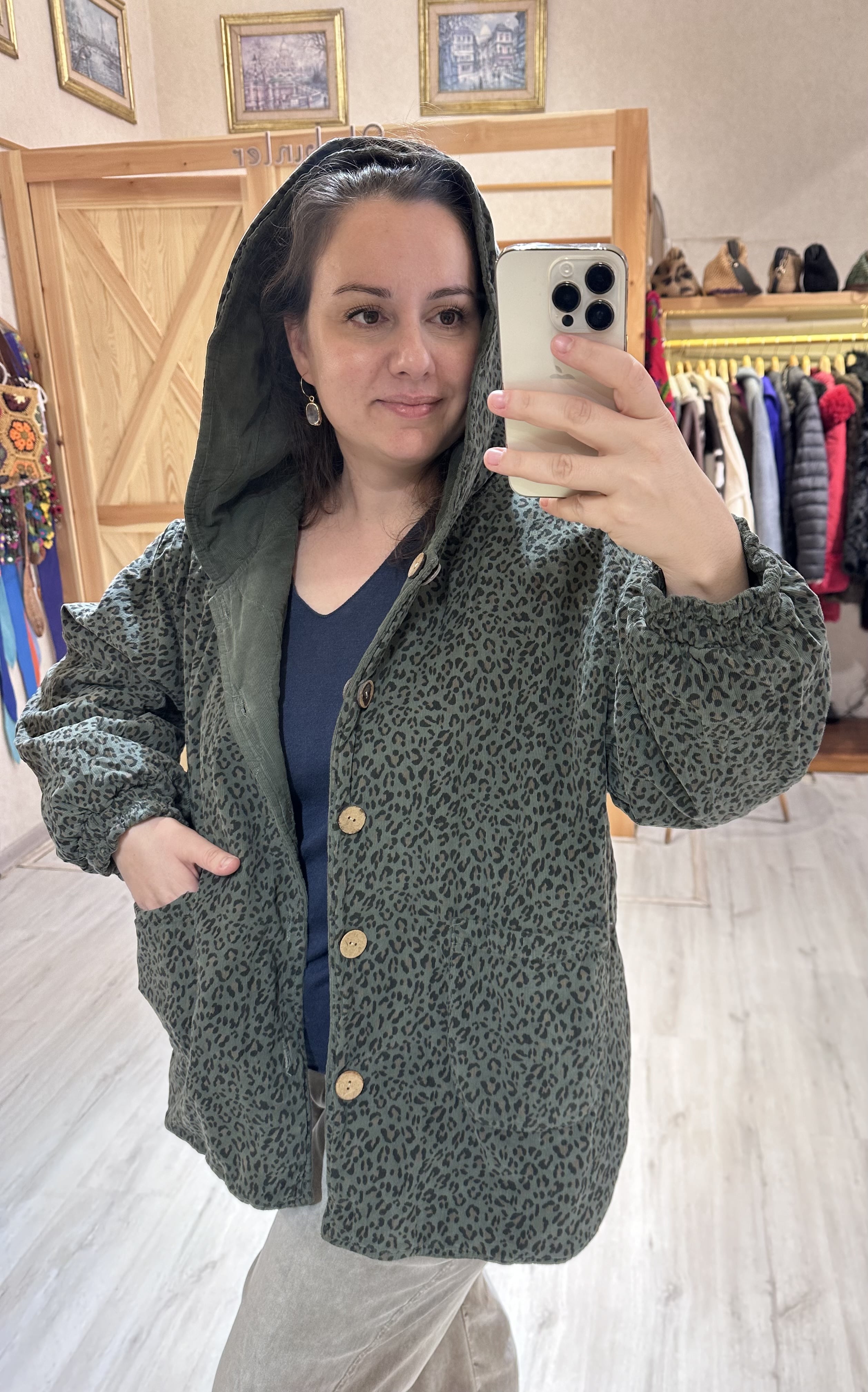 Kapüşonlu Leopar Astarlı İtalyan Mont 25488