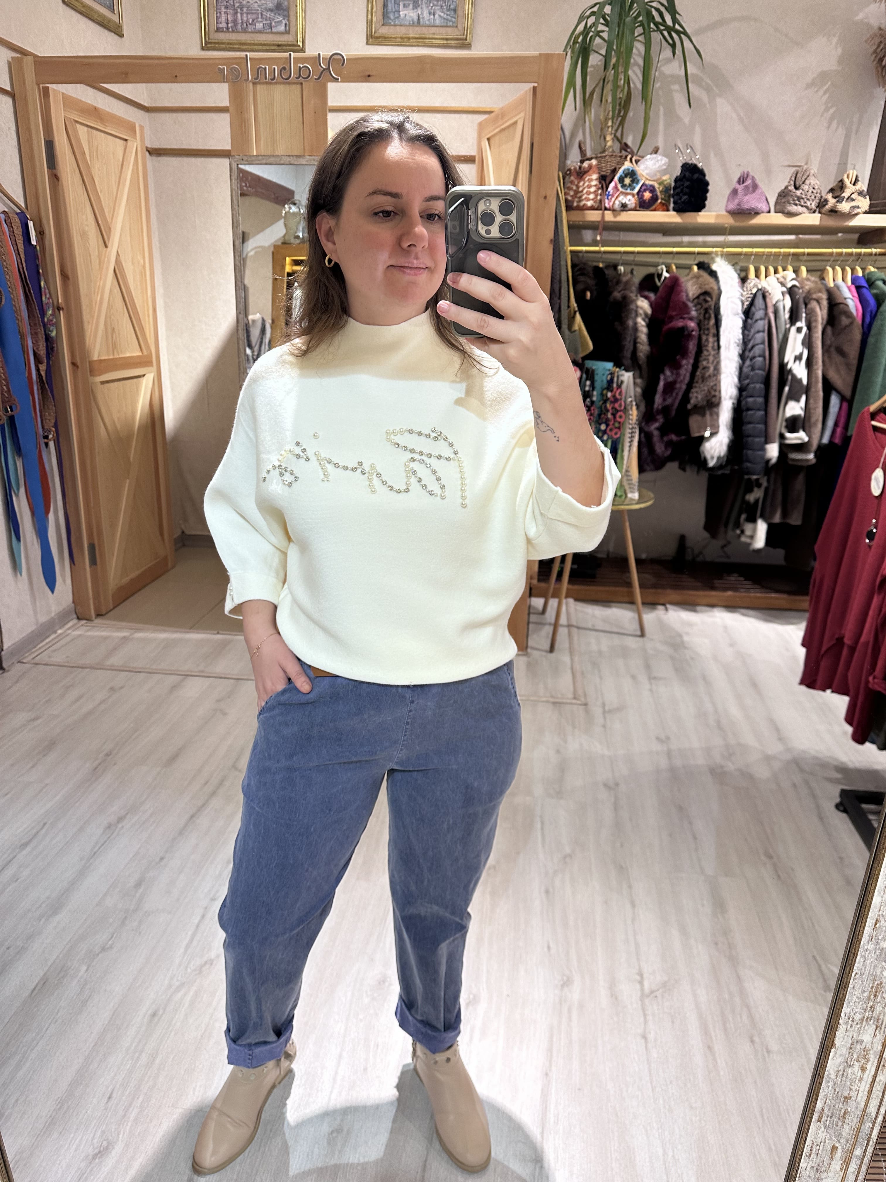 İnci Taştan Paris Yazılı Kazak J850