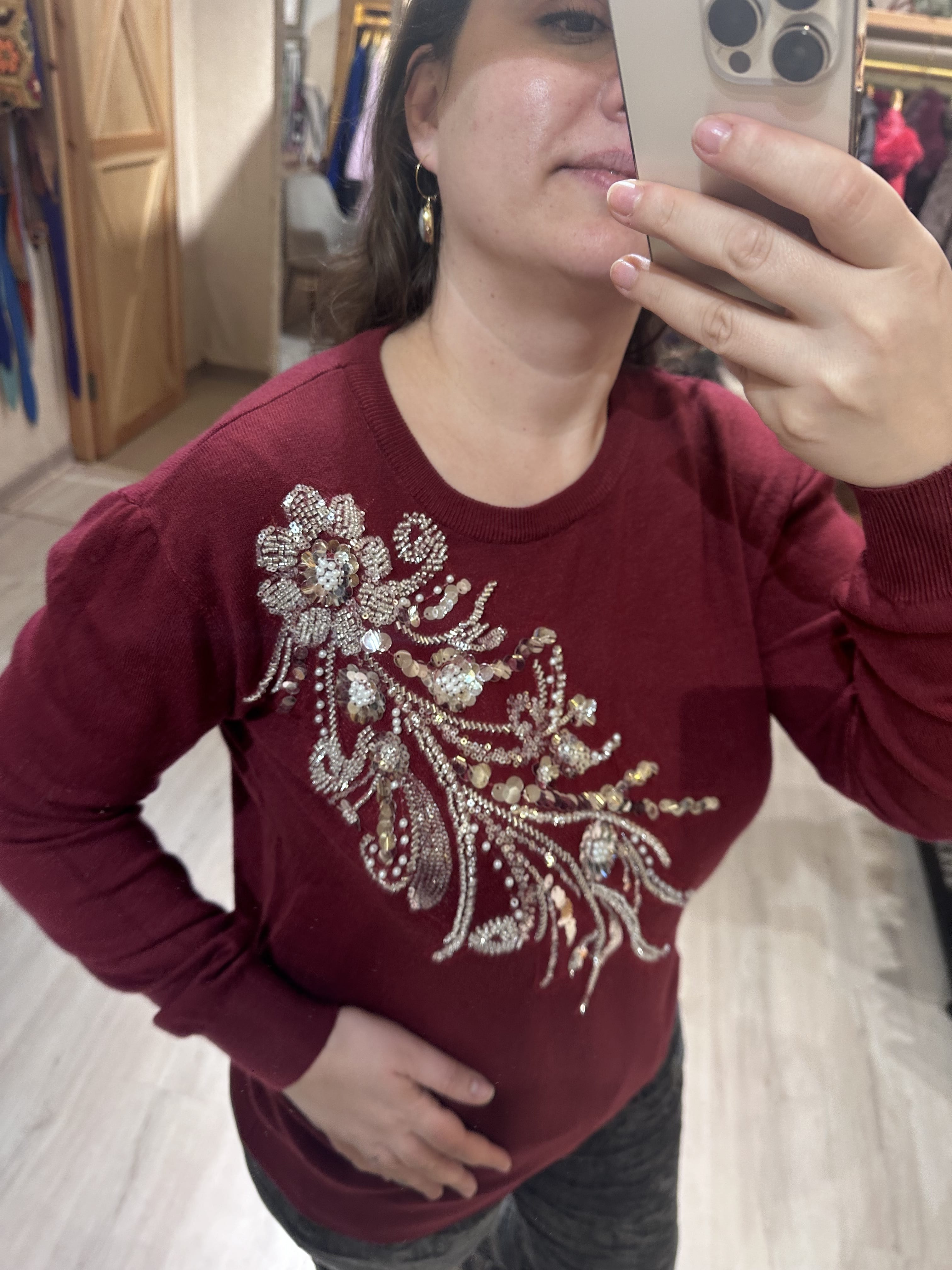 Çapraz Pul Payetli Triko Kazak JD9949