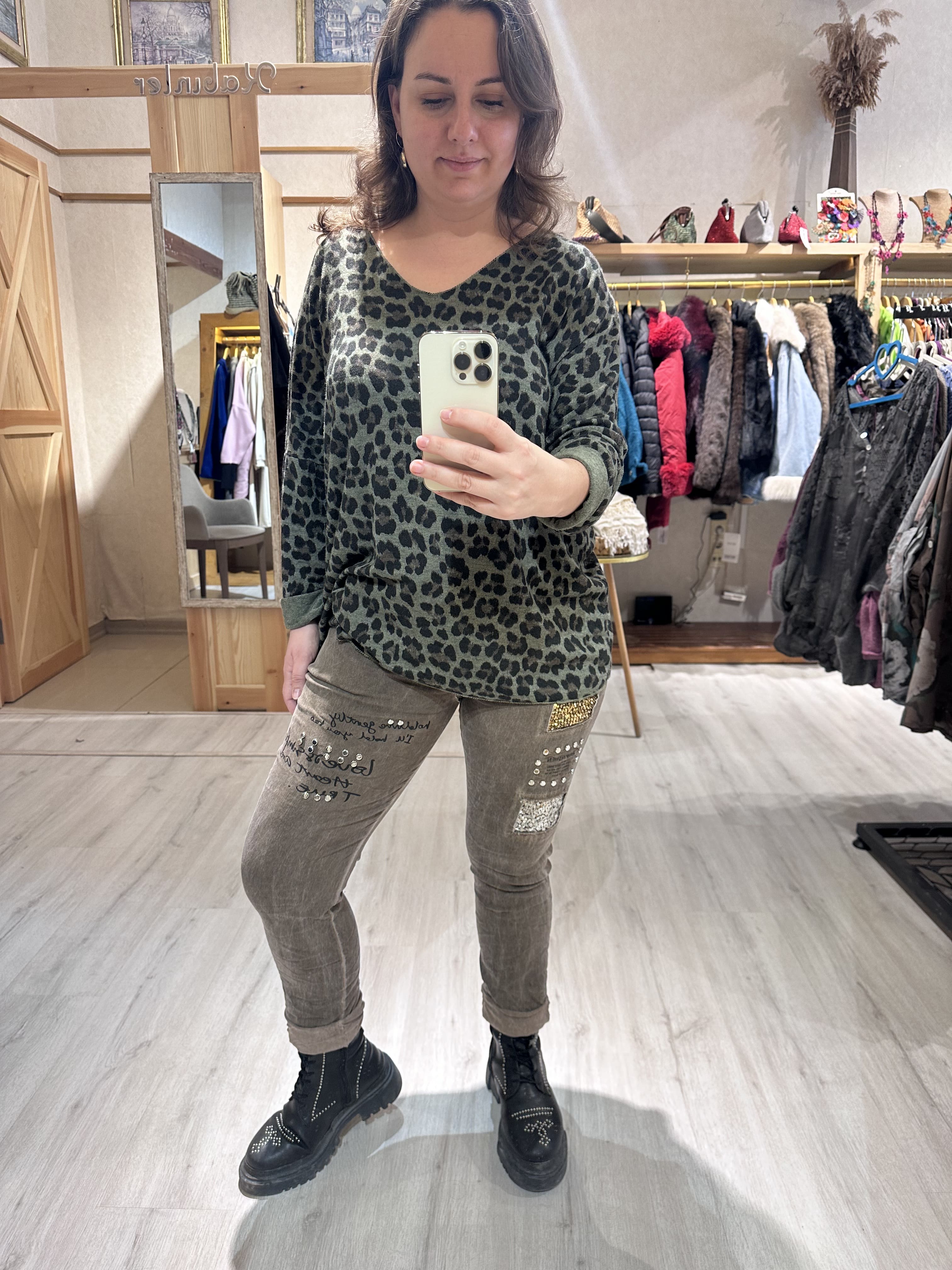 Leopar Desen Bluz 1938 - Yeşil
