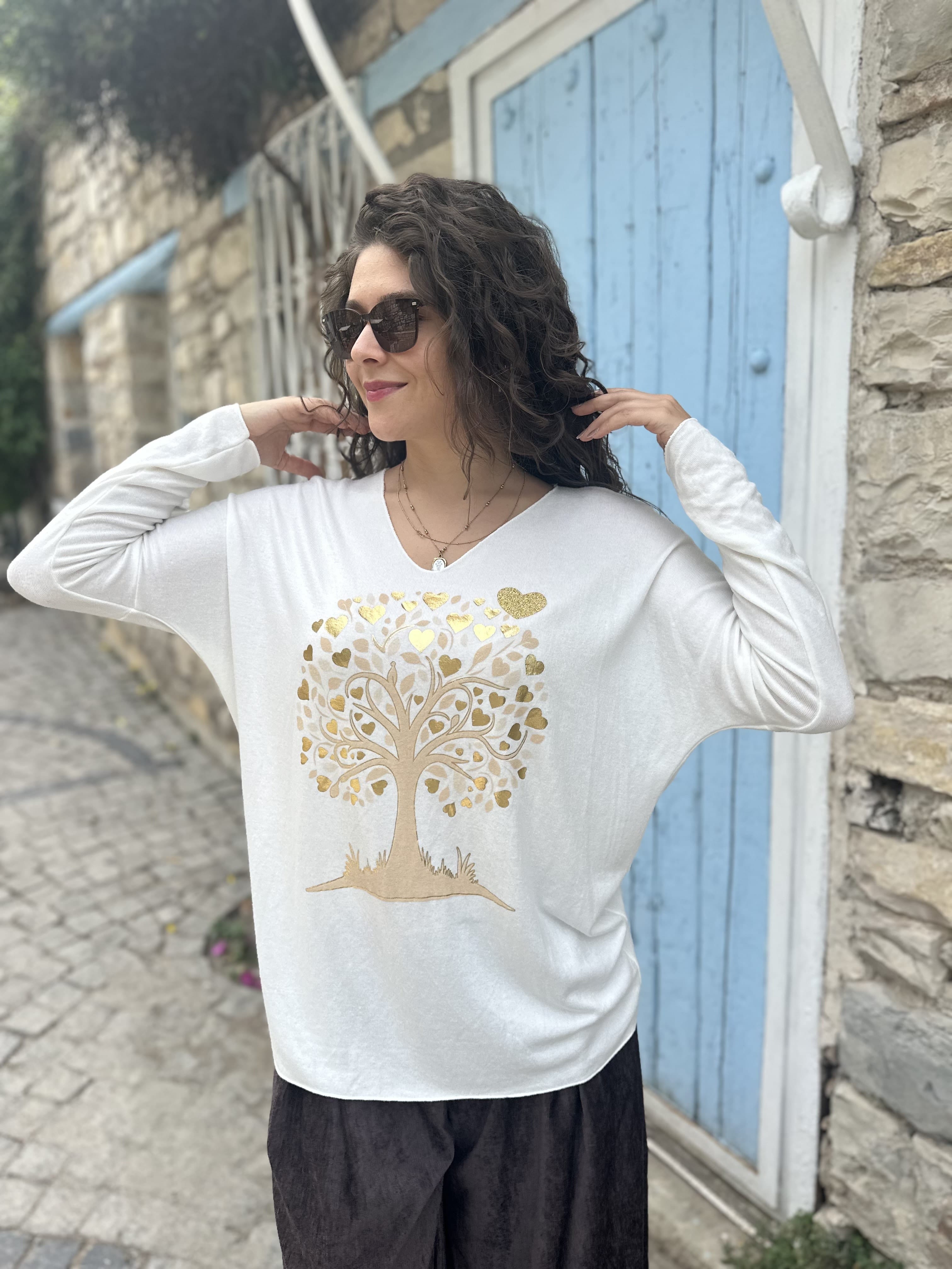 Yaşam Ağacı Desen Yaldızlı Bluz 