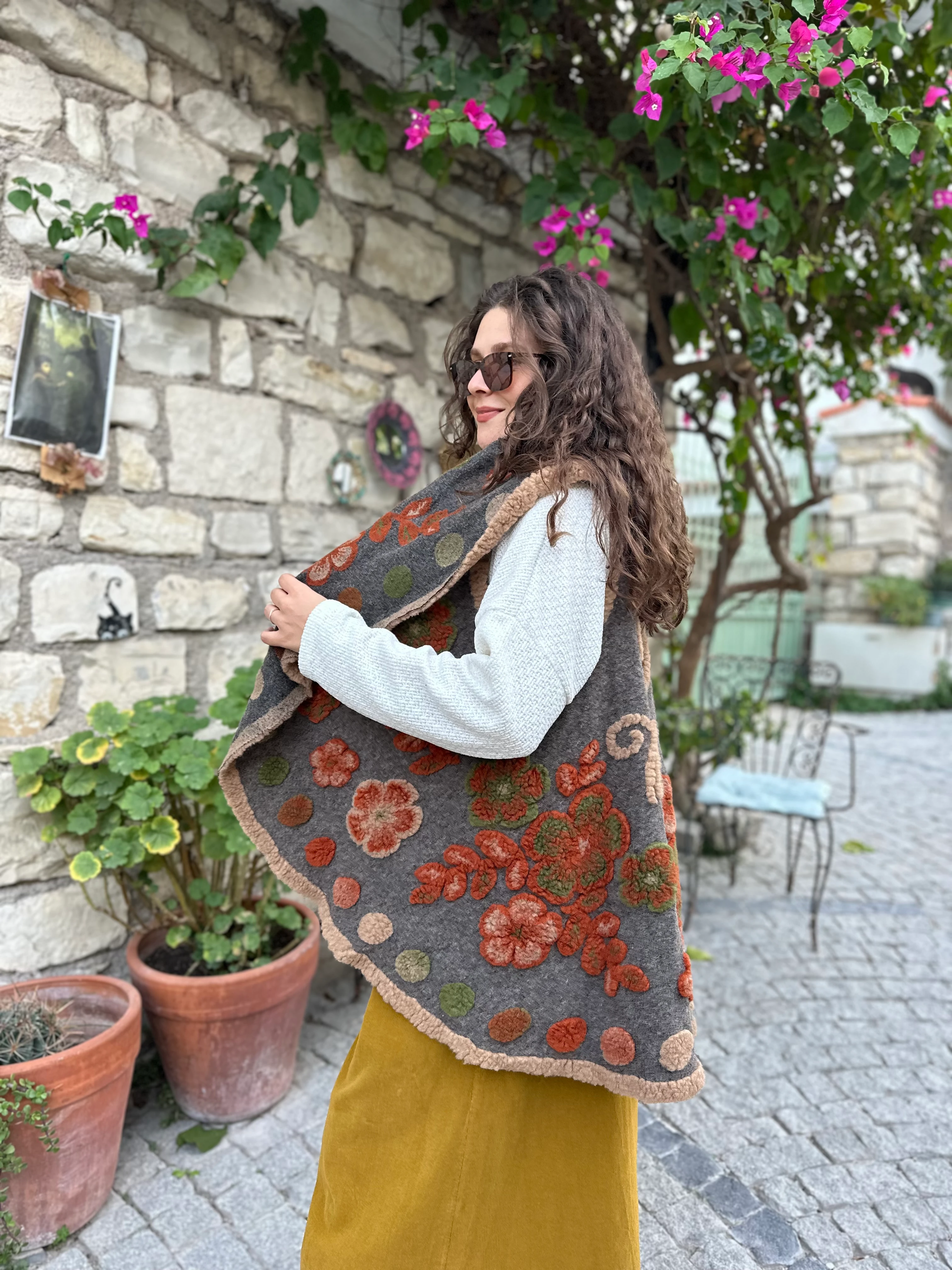 Splash Çiçek Desen Keçe Yelek K032