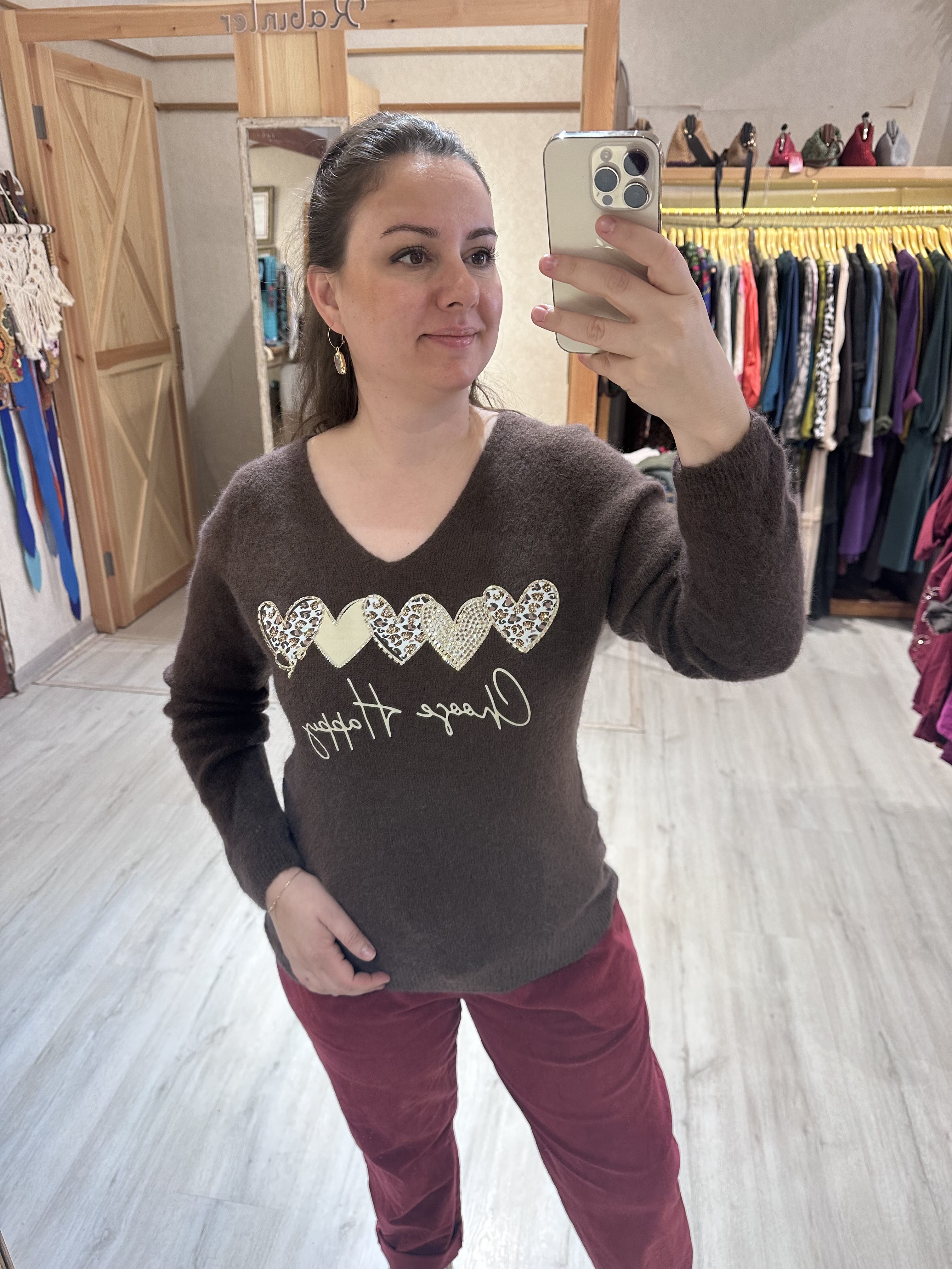 V Yaka Kalp Desen İtalyan Bluz 22005