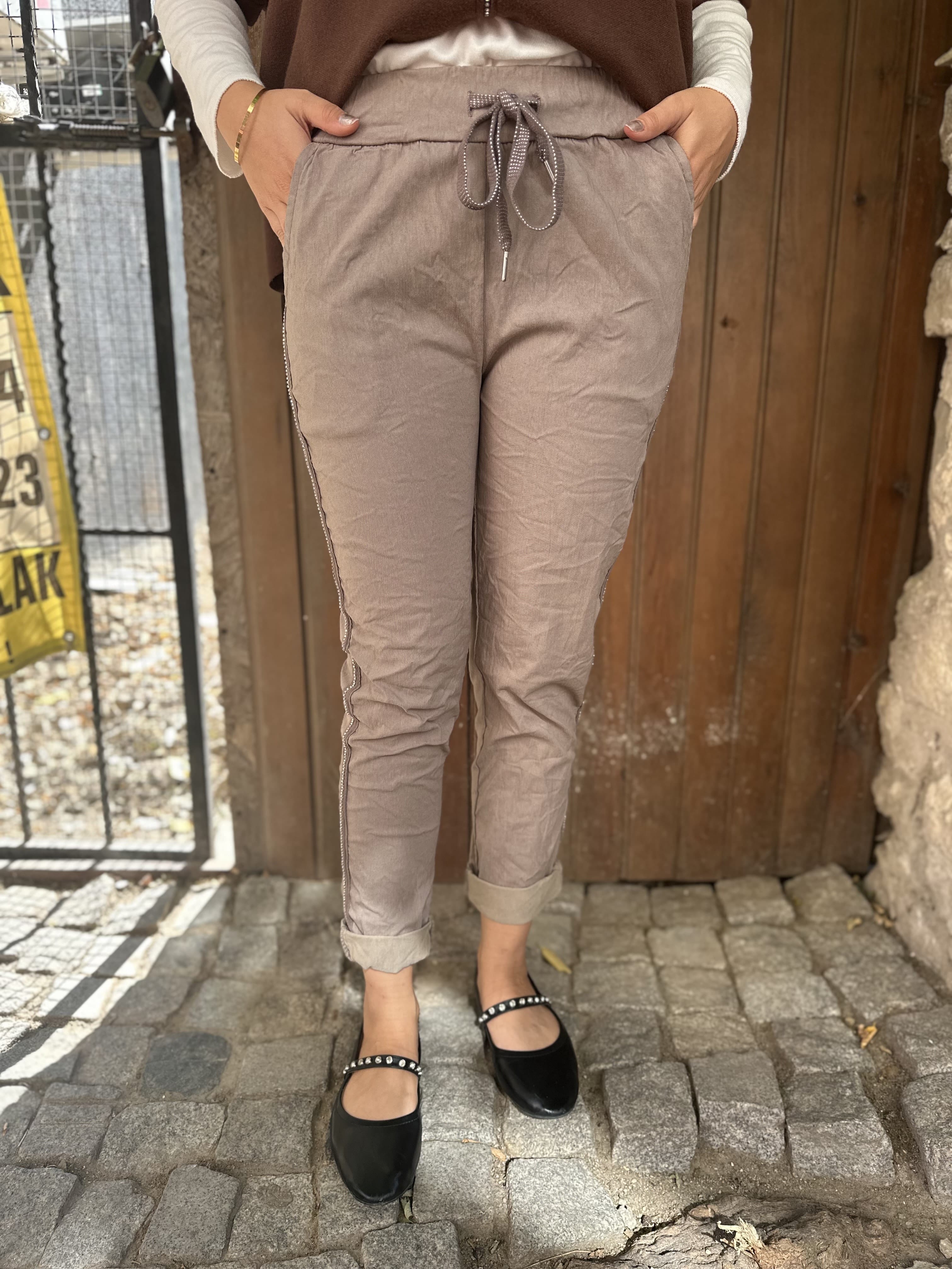 İtalyan Şerit Detay Pantolon 8162T - VİZON