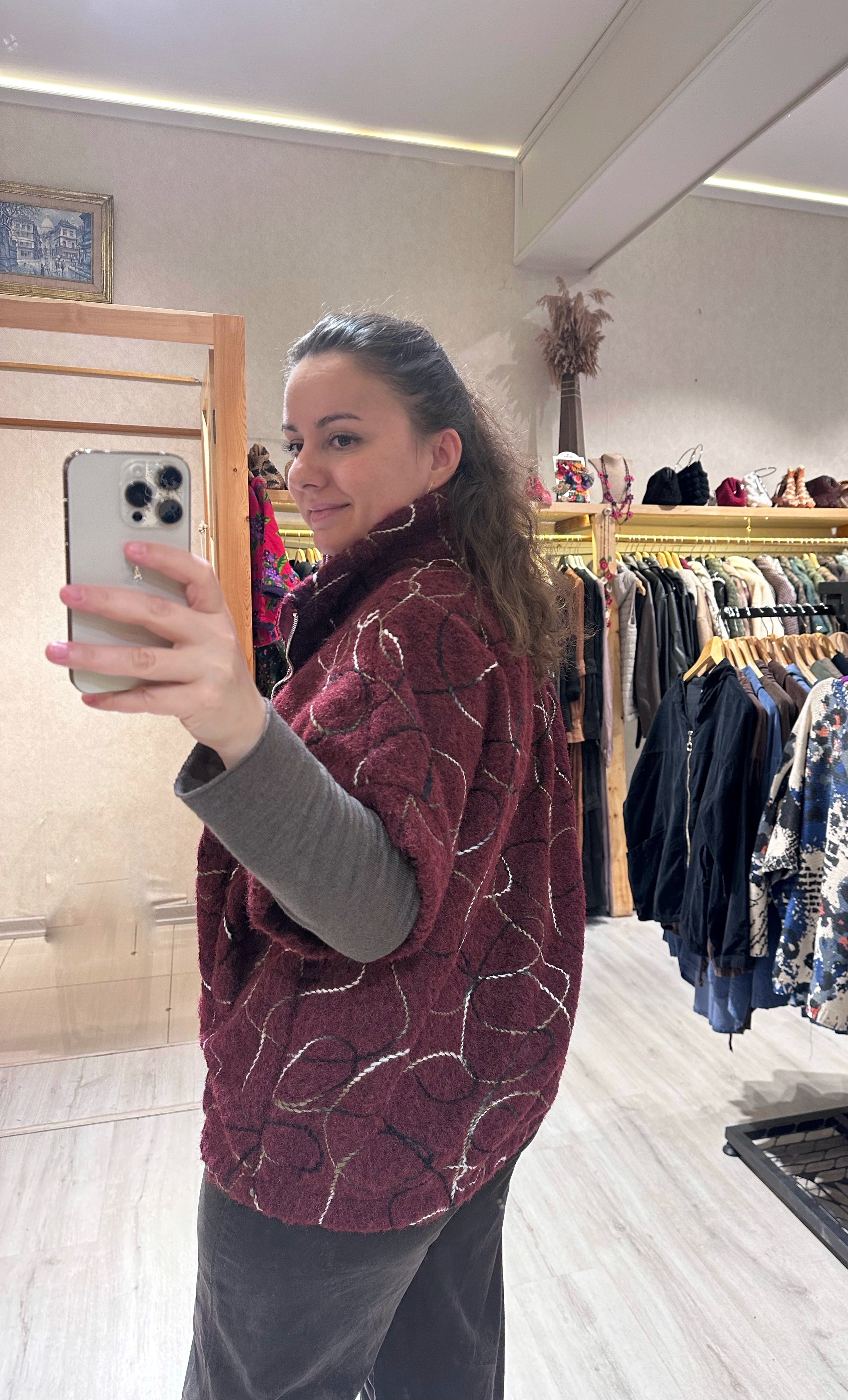 Rafya Desen Fermuarlı Keçe Ceket SN855