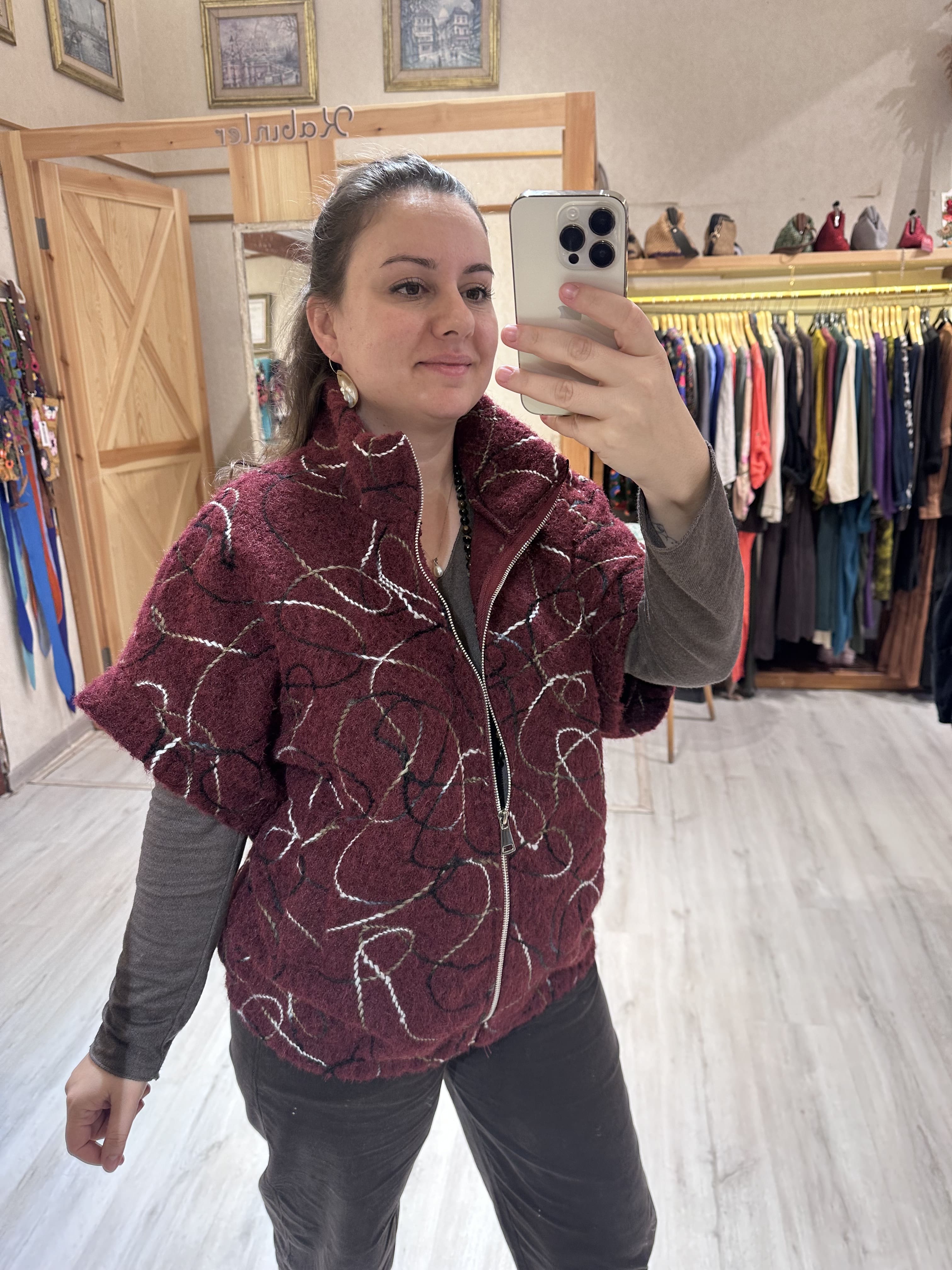 Rafya Desen Fermuarlı Keçe Ceket SN855