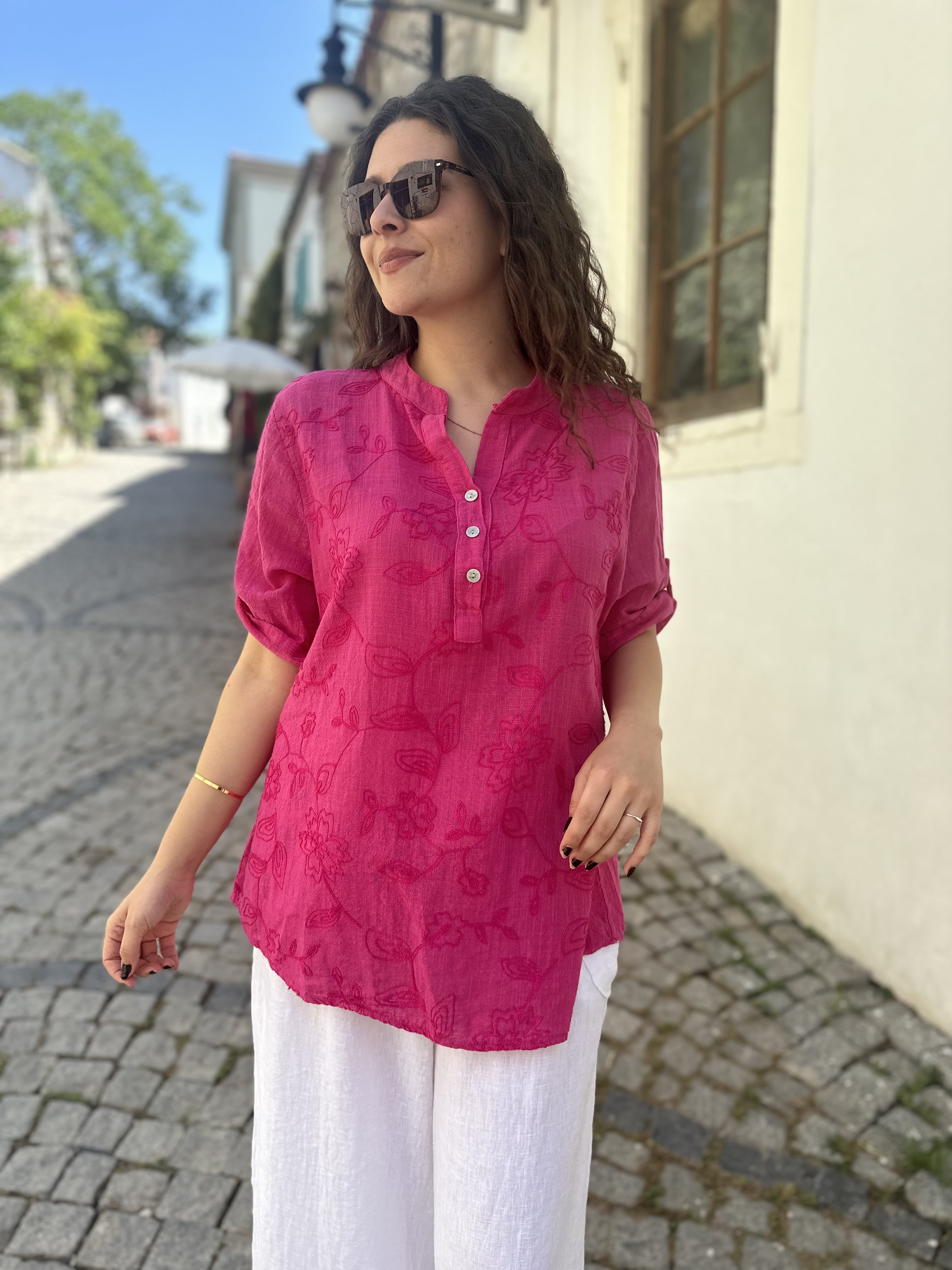 Çiçek Kabartma Gömlek 25455 - Pembe