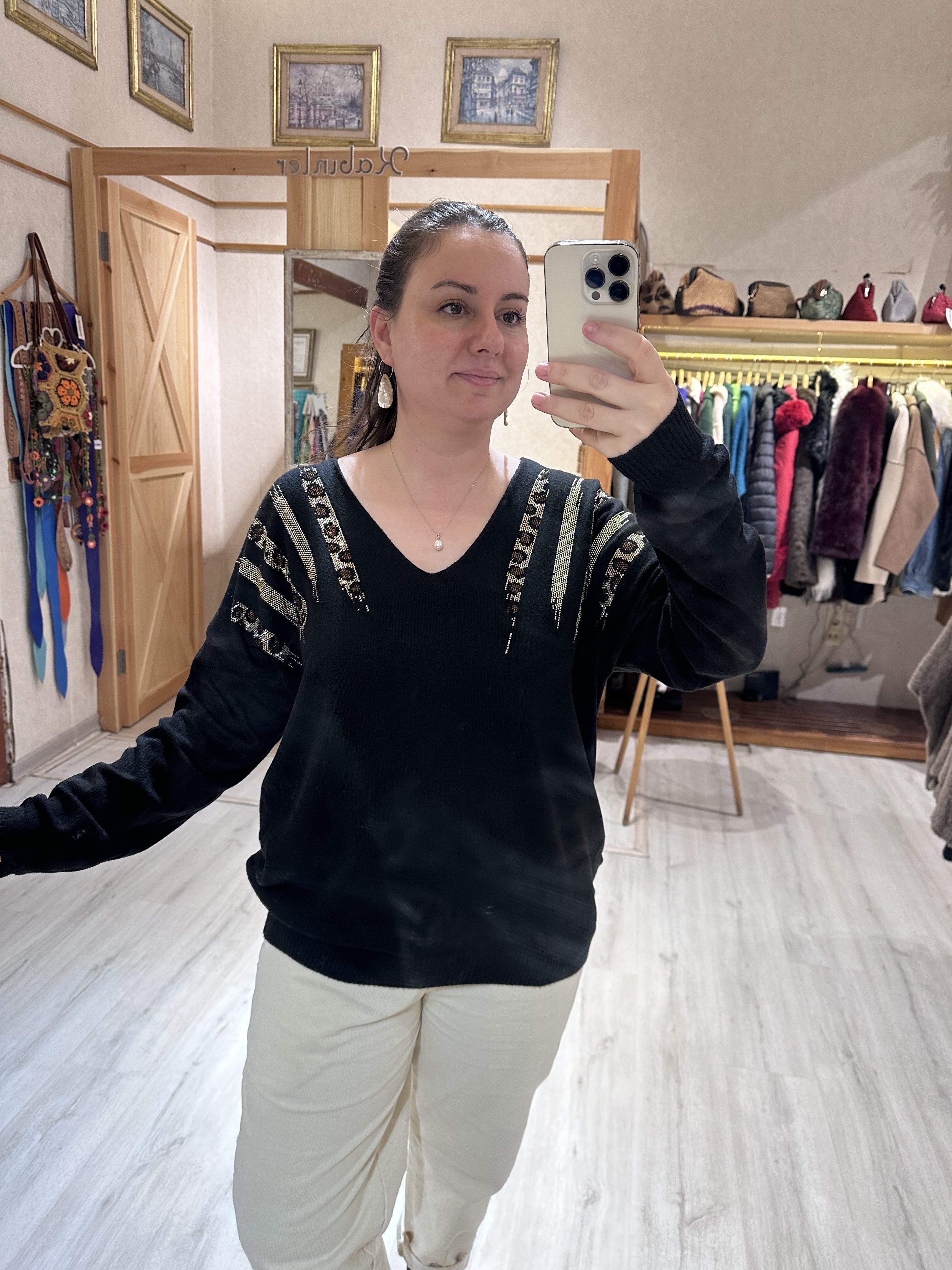 İtalyan V Yaka Bluz 20011 - Siyah