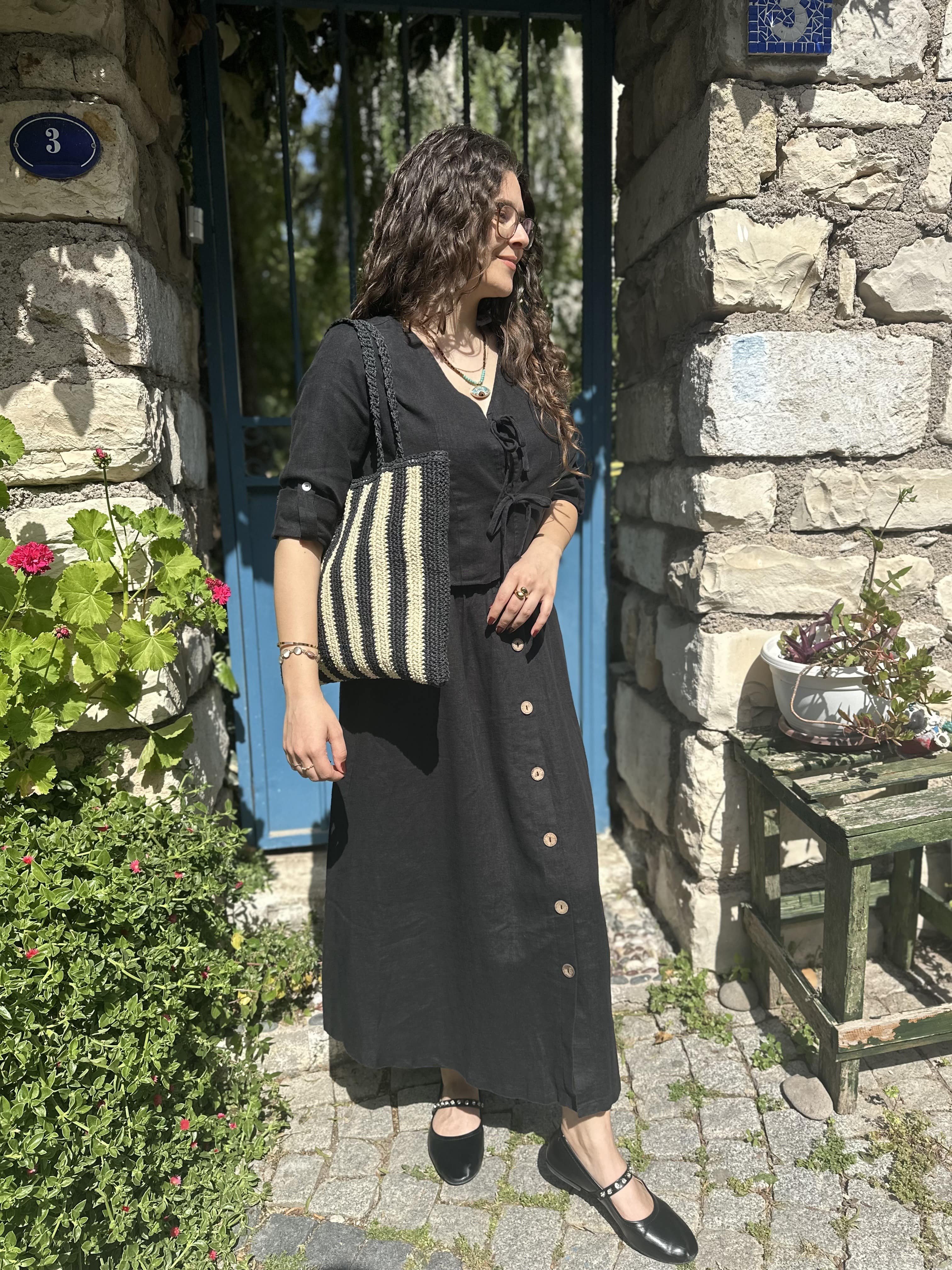 Önü Düğmeli Keten Etek 311