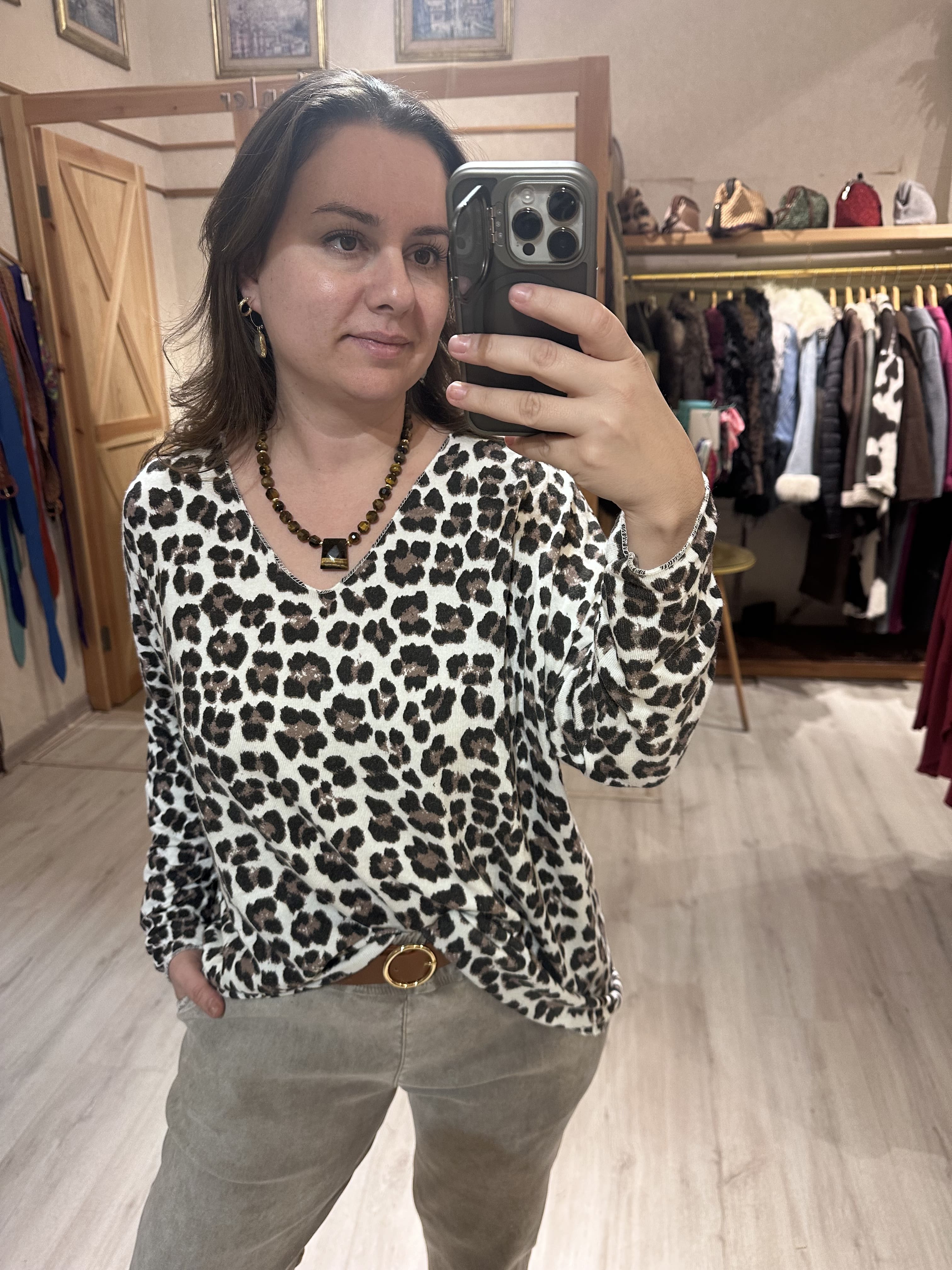 Leopar Desen Bluz 1938 - Beyaz