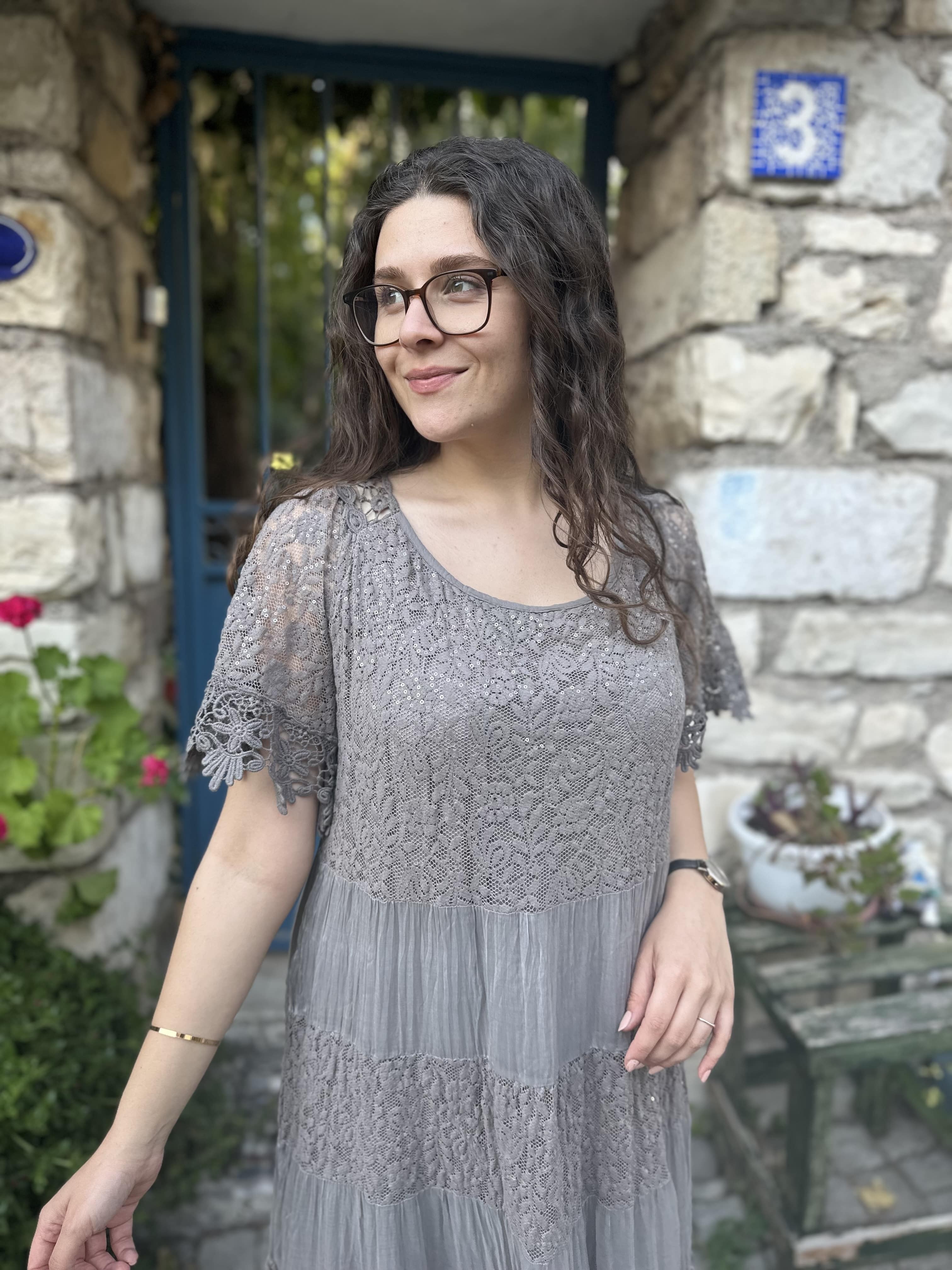 İtalyan Kelebek Detay İpek Elbise - Kahve