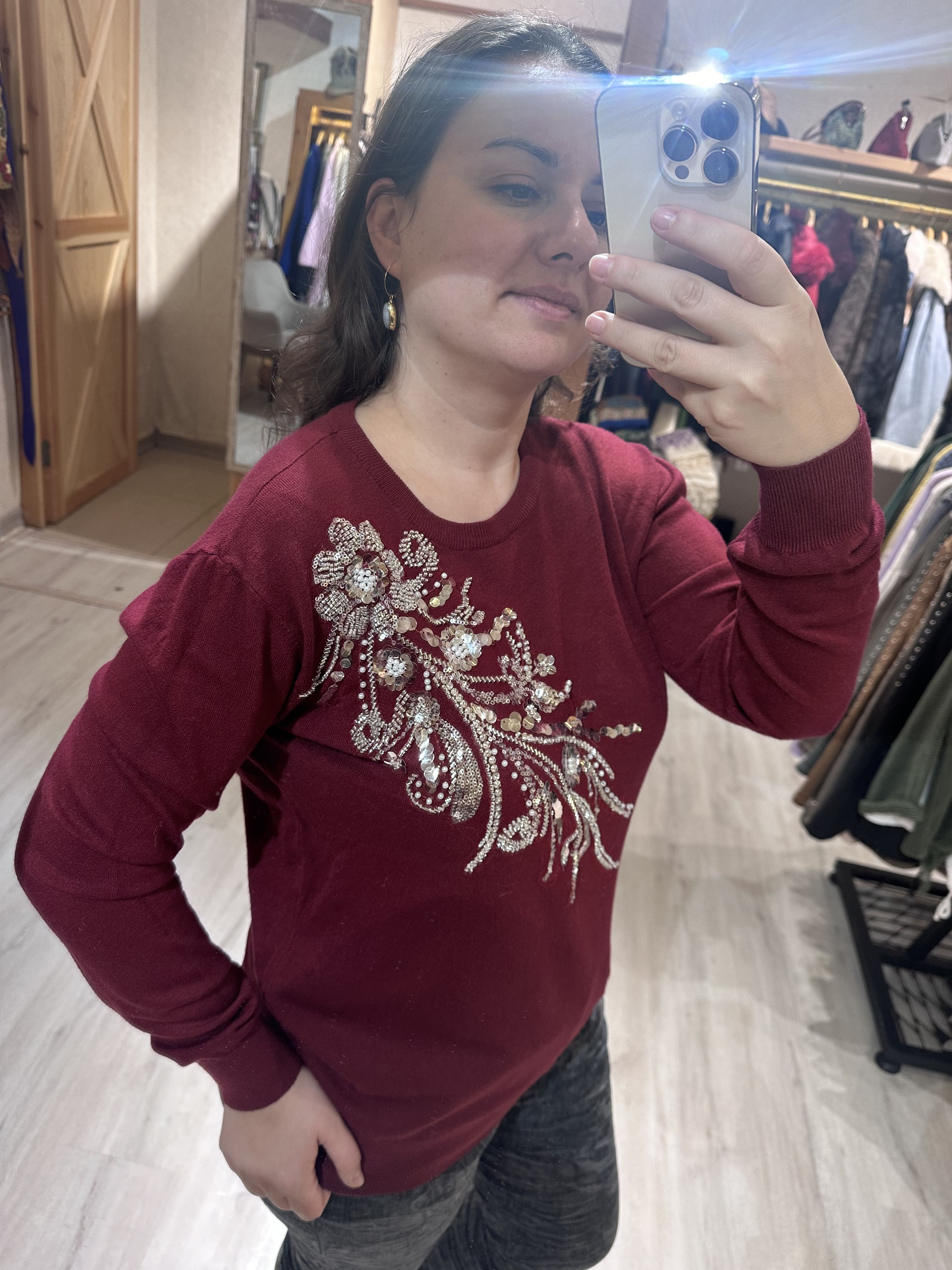 Çapraz Pul Payetli Triko Kazak JD9949