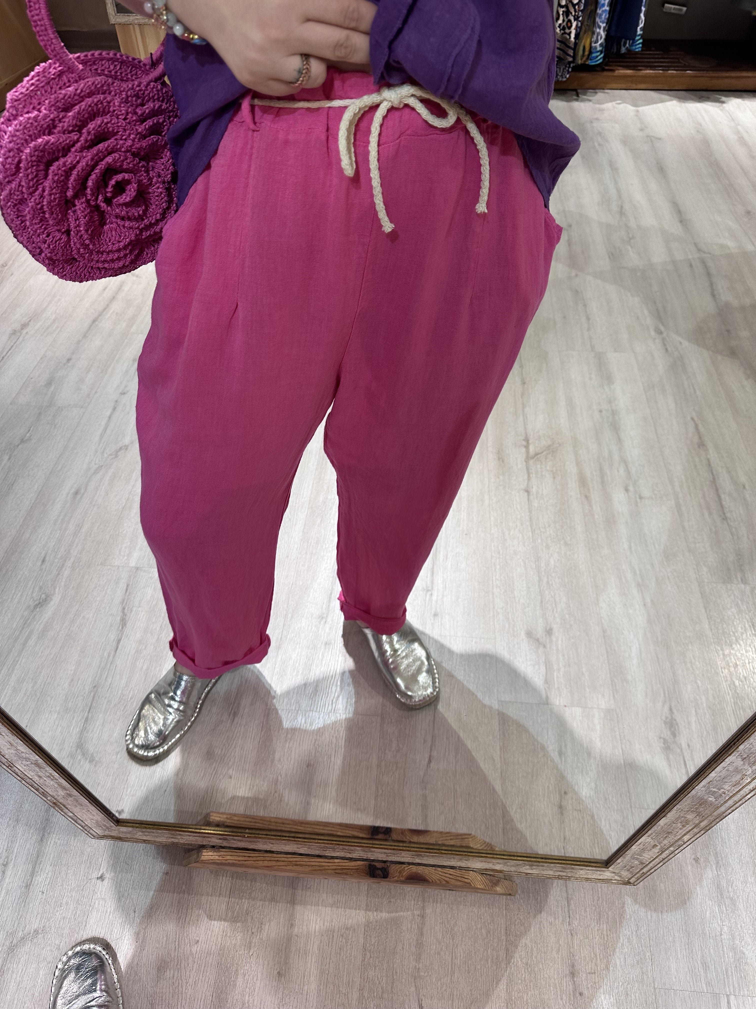 İtalyan Keten Pantolon 11451-9 - Pembe
