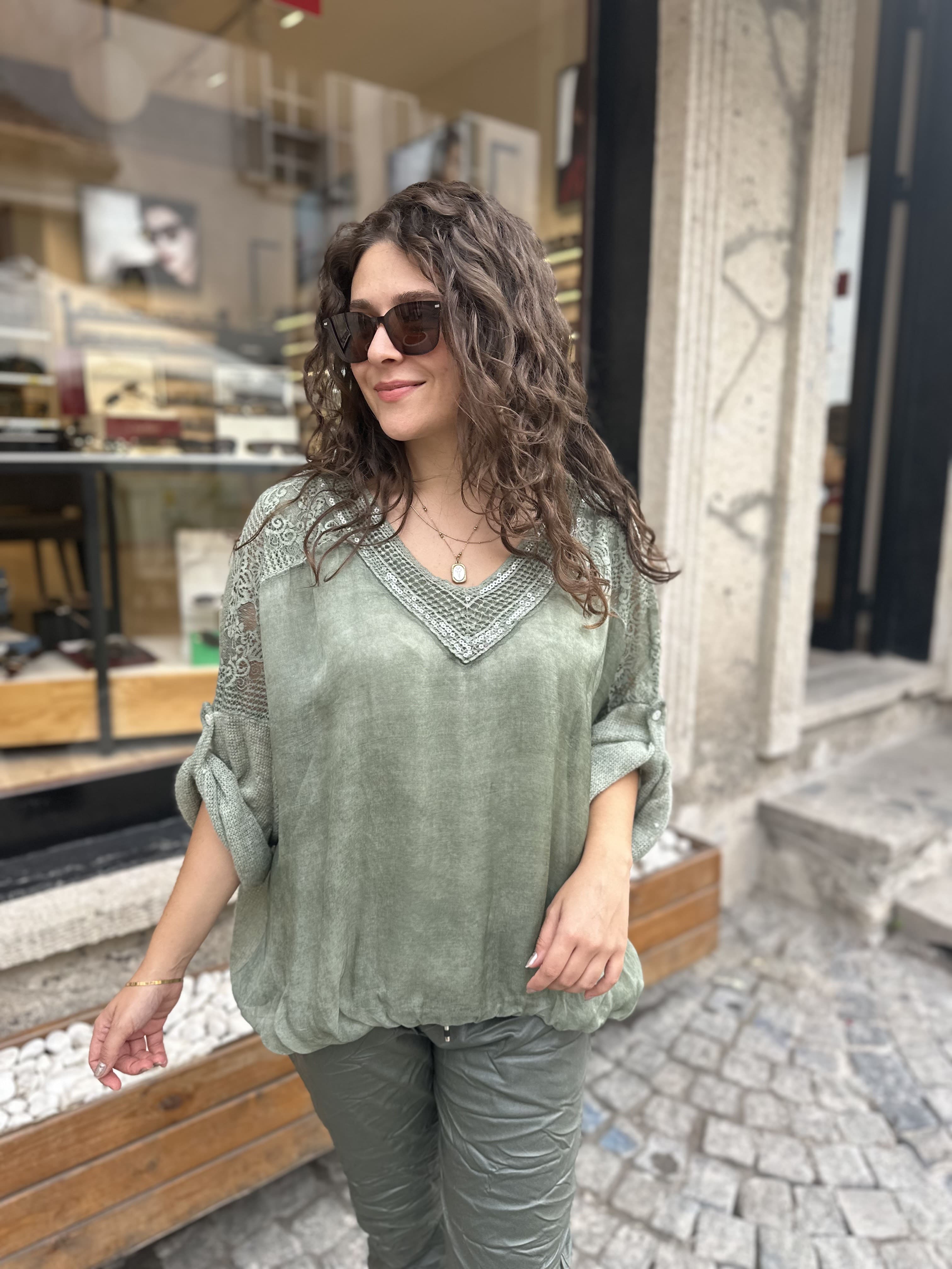 İtalyan İpek Bluz 889 - Yeşil
