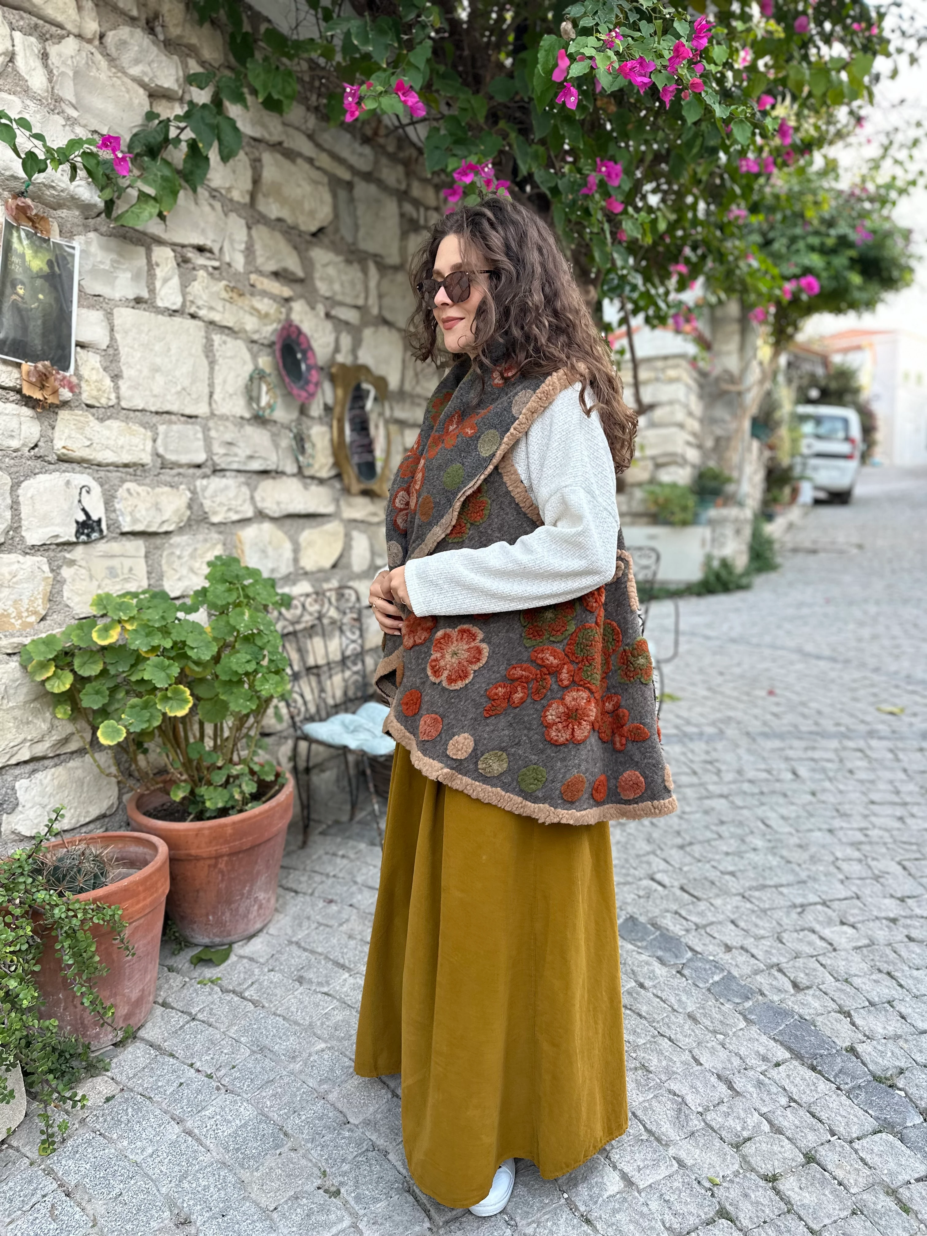 Splash Çiçek Desen Keçe Yelek K032