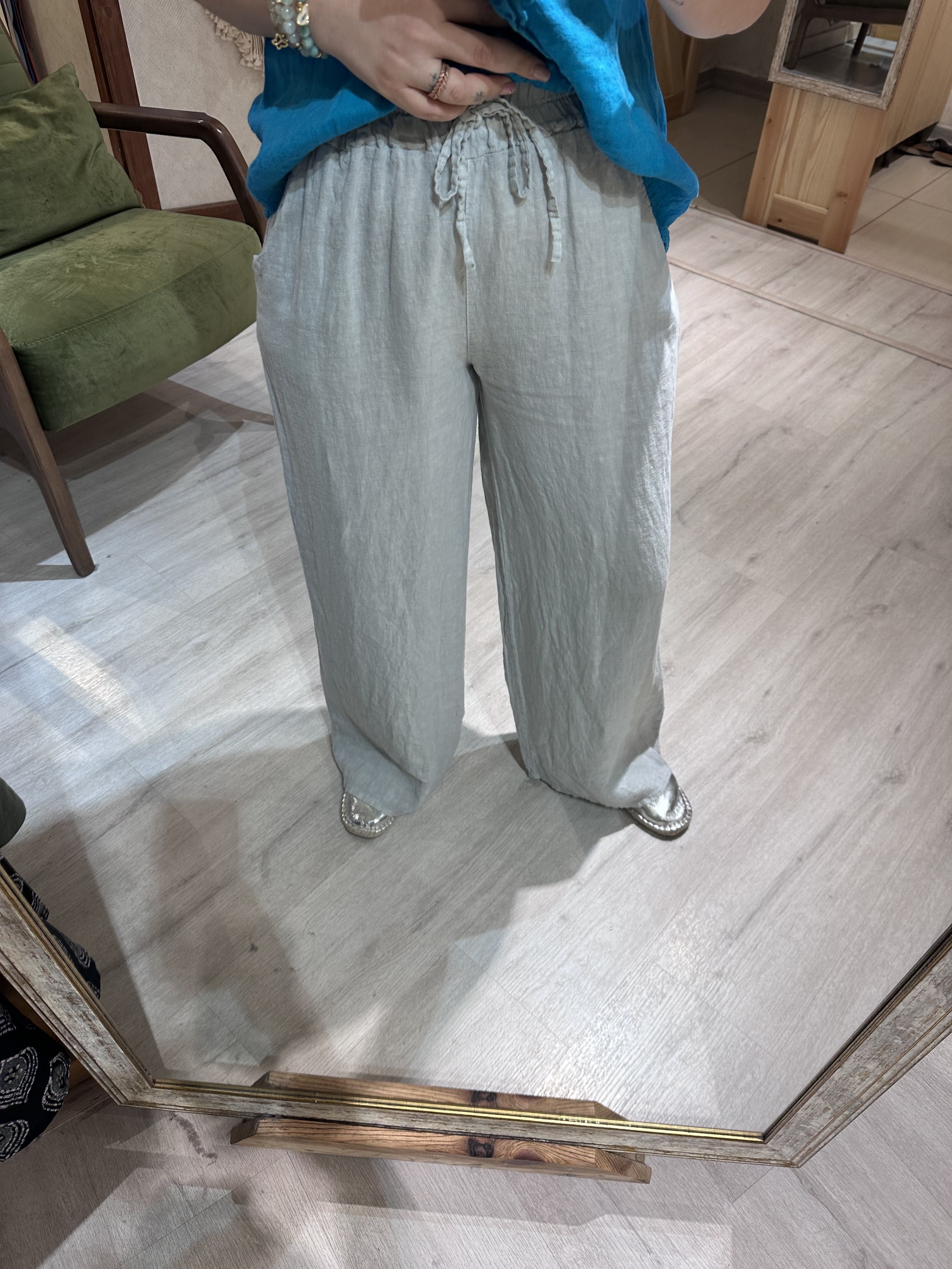 İtalyan Düz Paça Keten Pantolon 10375 - Gri