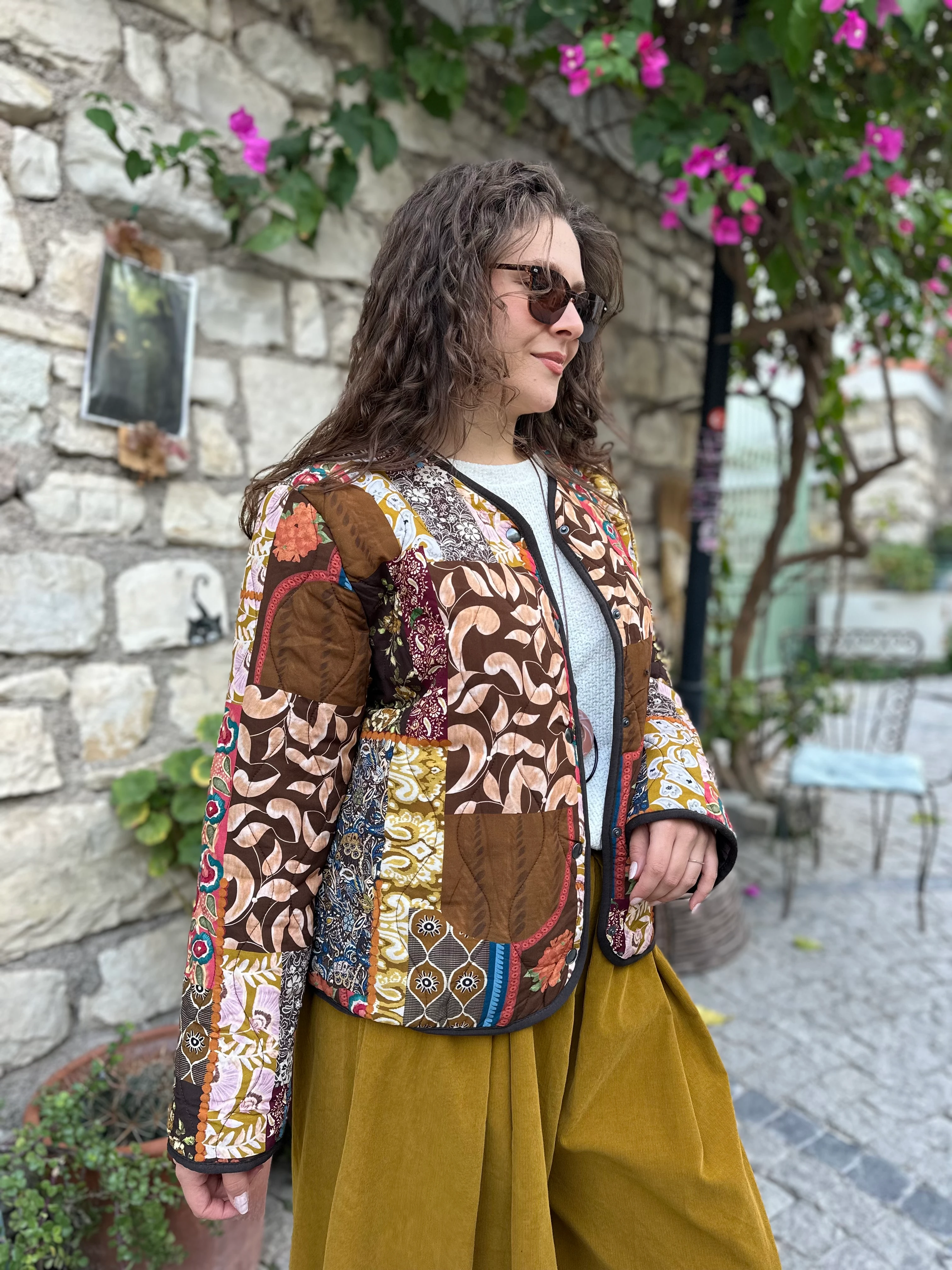 Çiçek Desen Kapitone Mont 230083