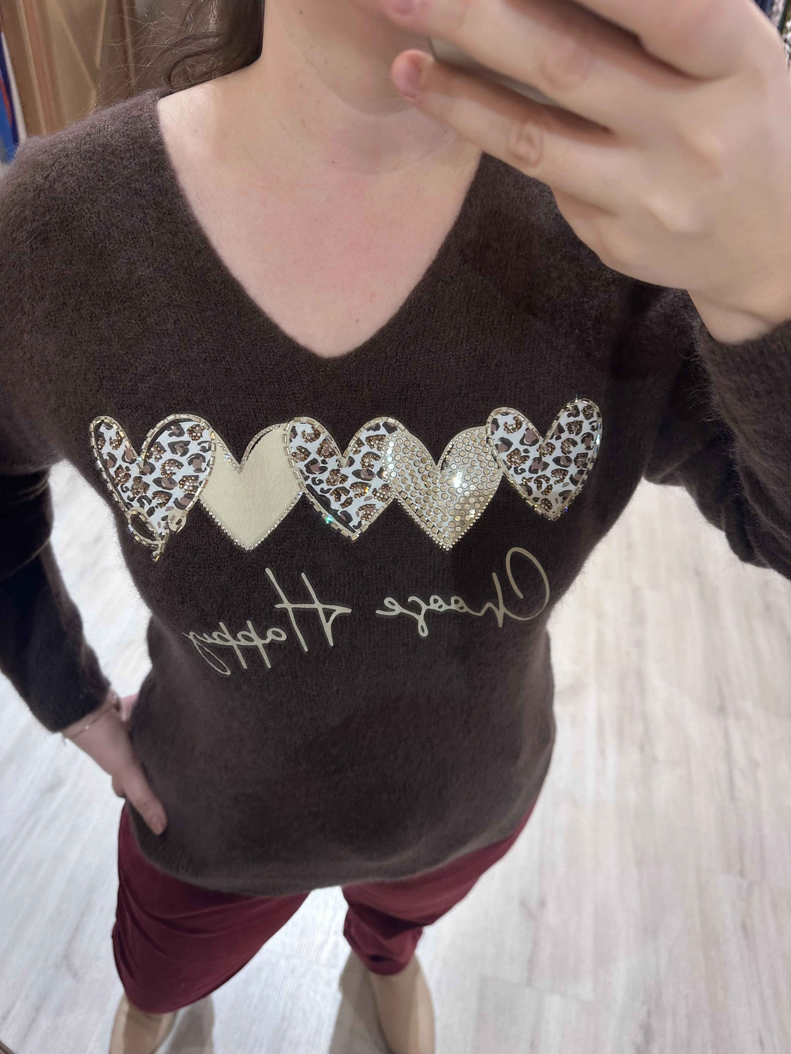 V Yaka Kalp Desen İtalyan Bluz 22005