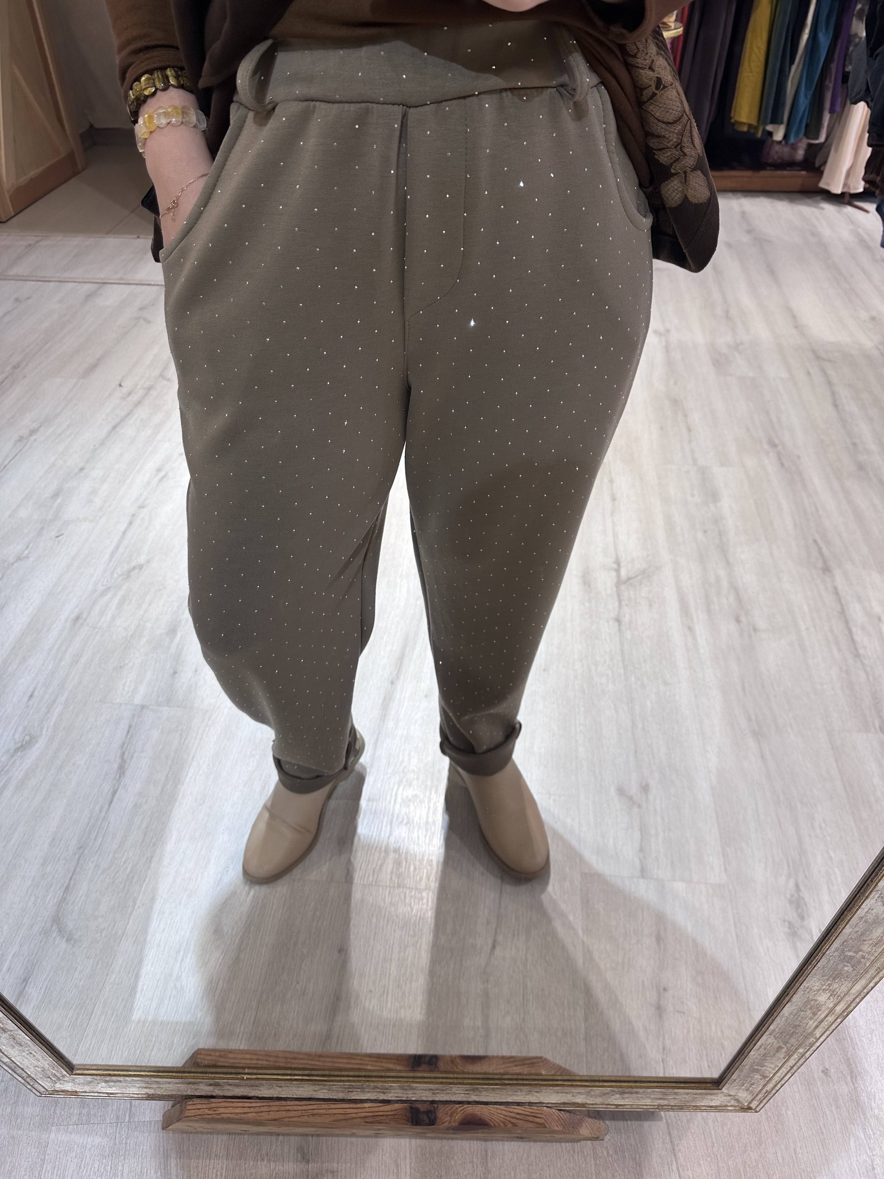 Taşlı Kemerli Pantolon 8614 - VİZON