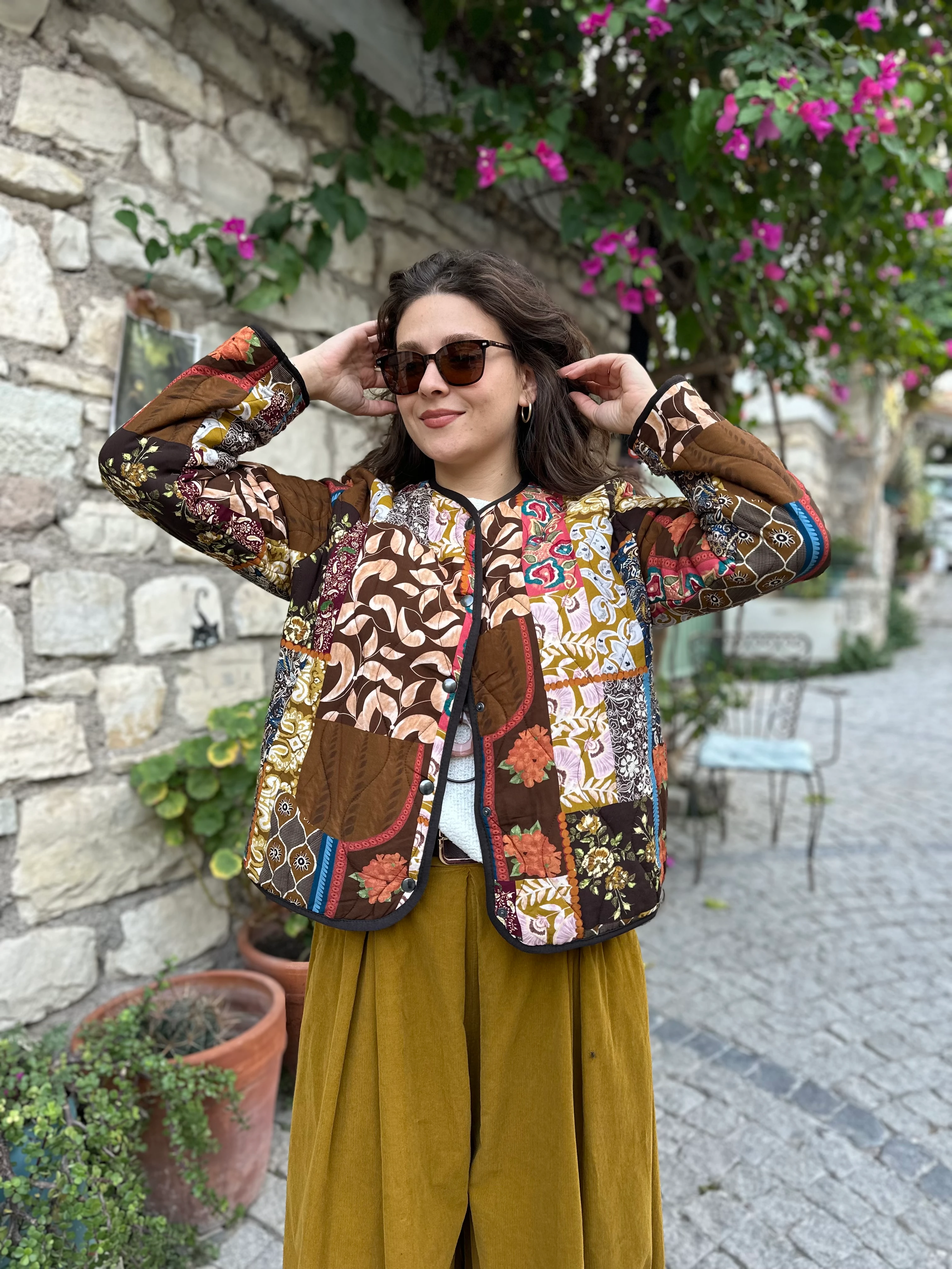 Çiçek Desen Kapitone Mont 230083