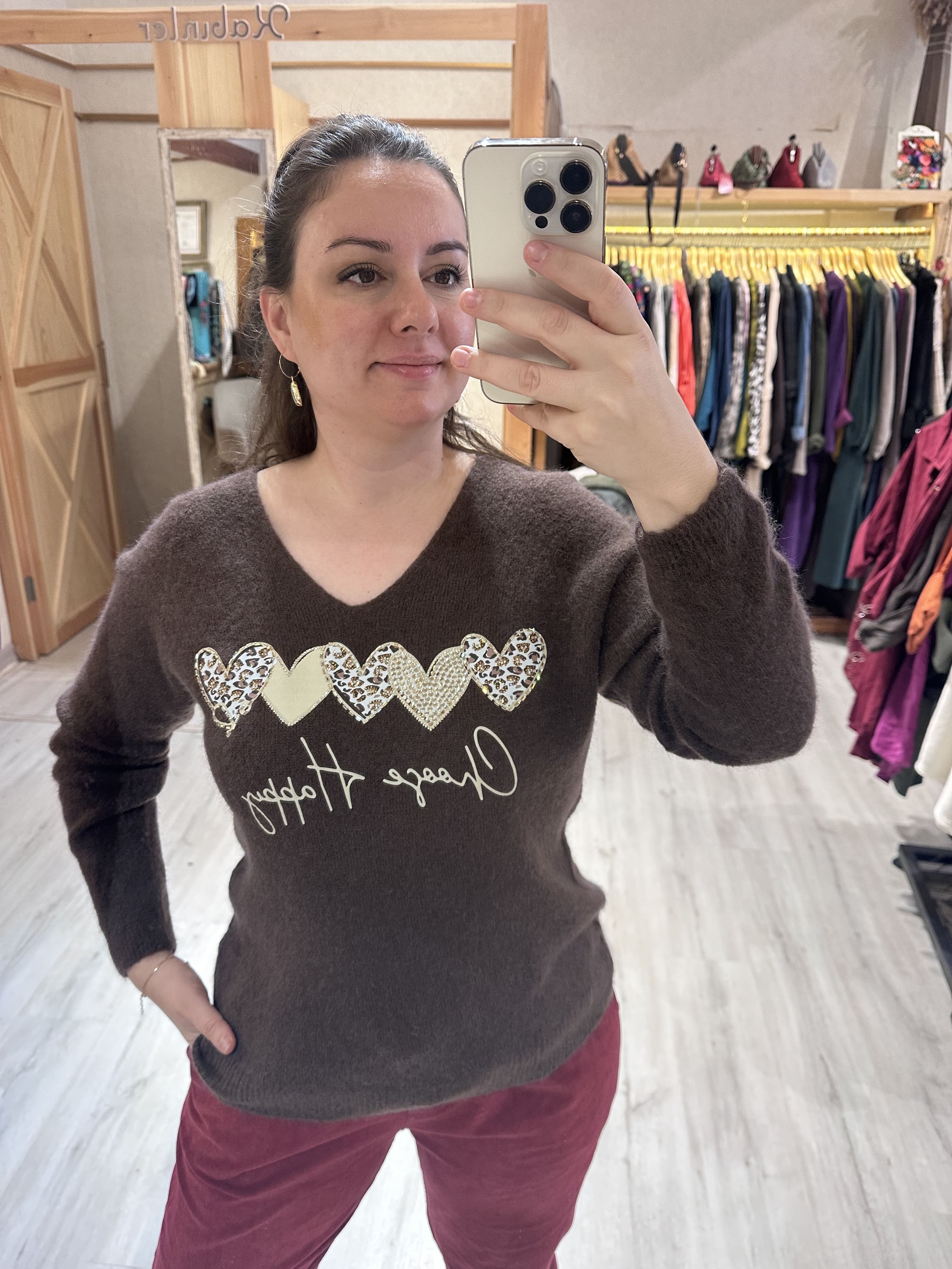 V Yaka Kalp Desen İtalyan Bluz 22005