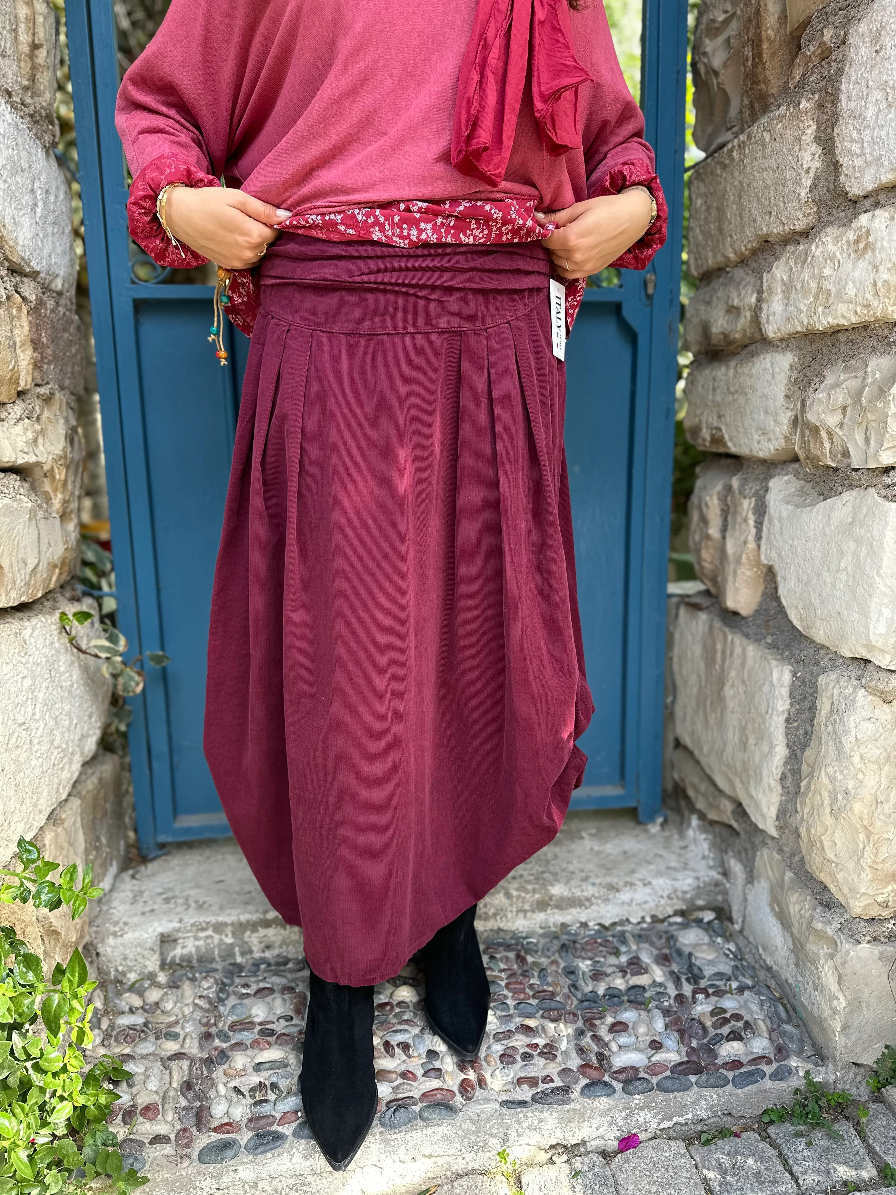 İtalyan Kadife Etek 1891 - Bordo