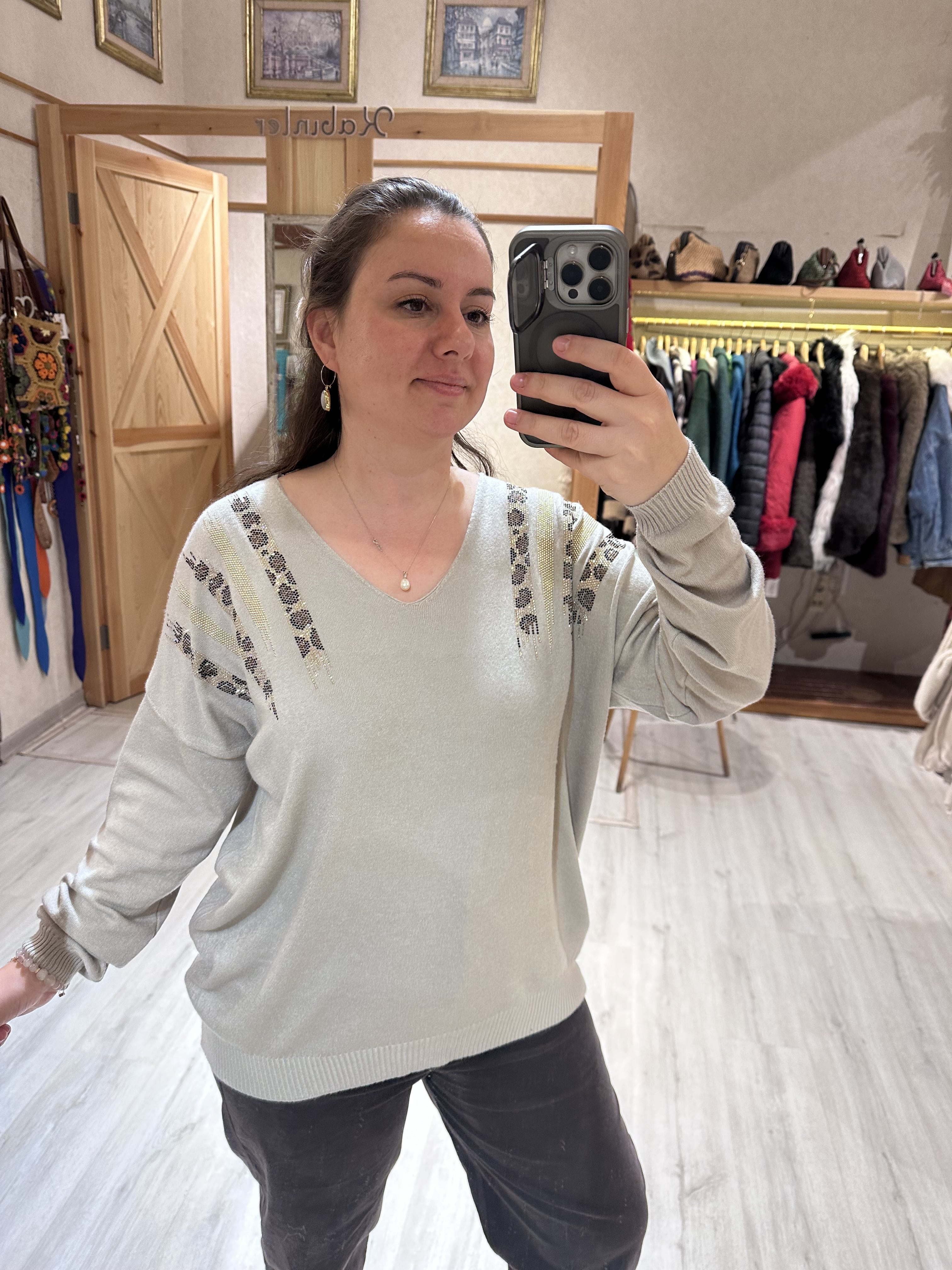 İtalyan V Yaka Bluz 20011 - Gri