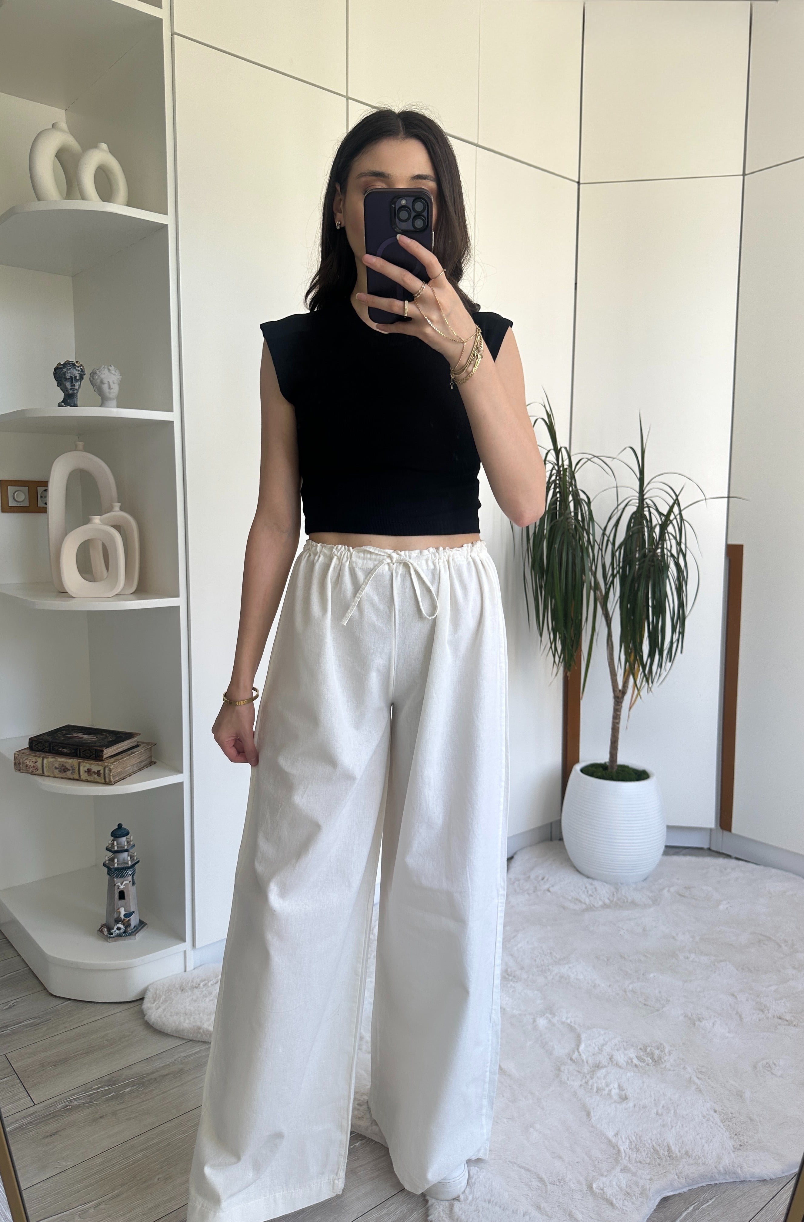 Keten Wide Leg Pantolon