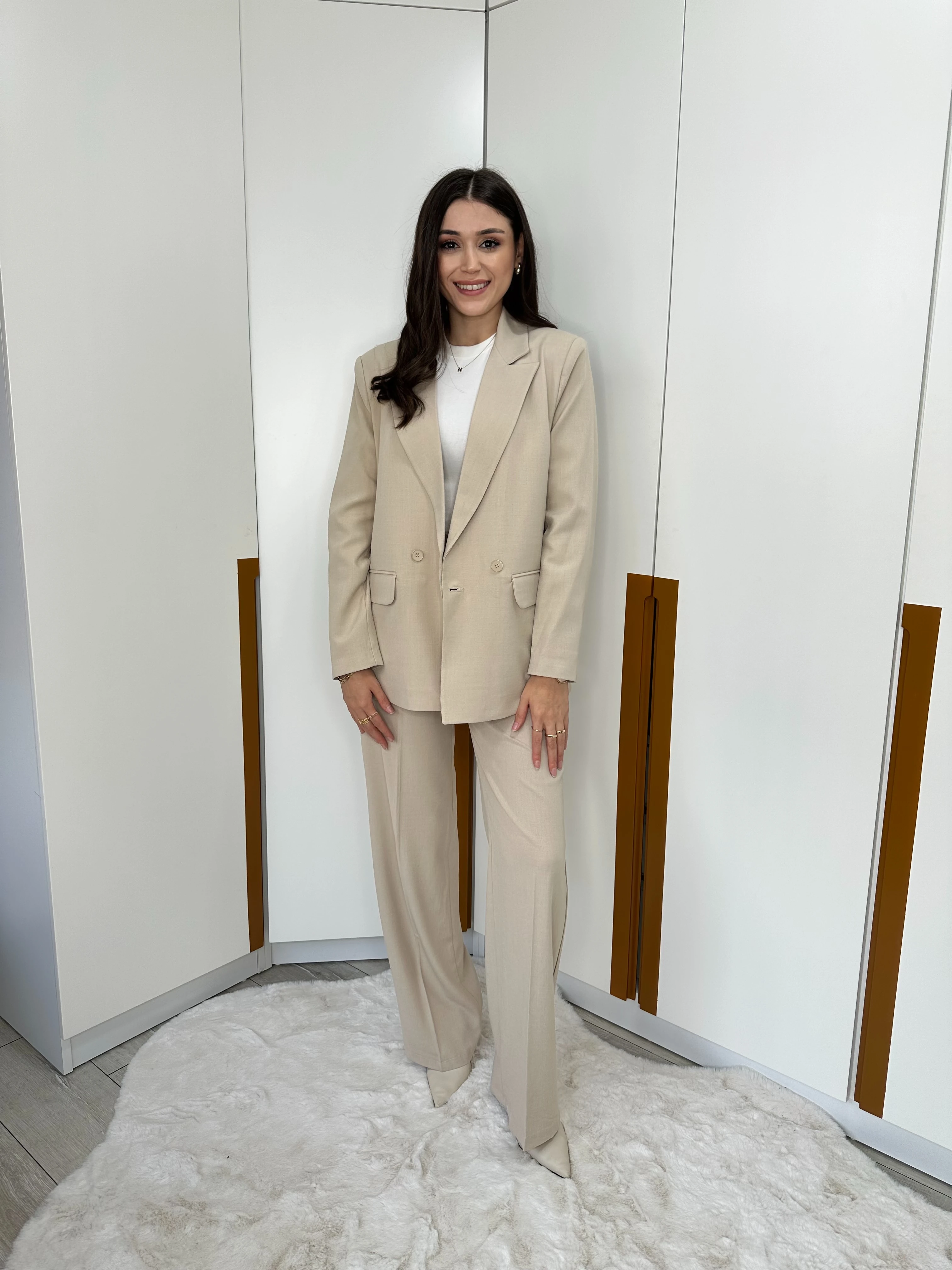 Düğmeli Palazzo Pantolon  - Bej