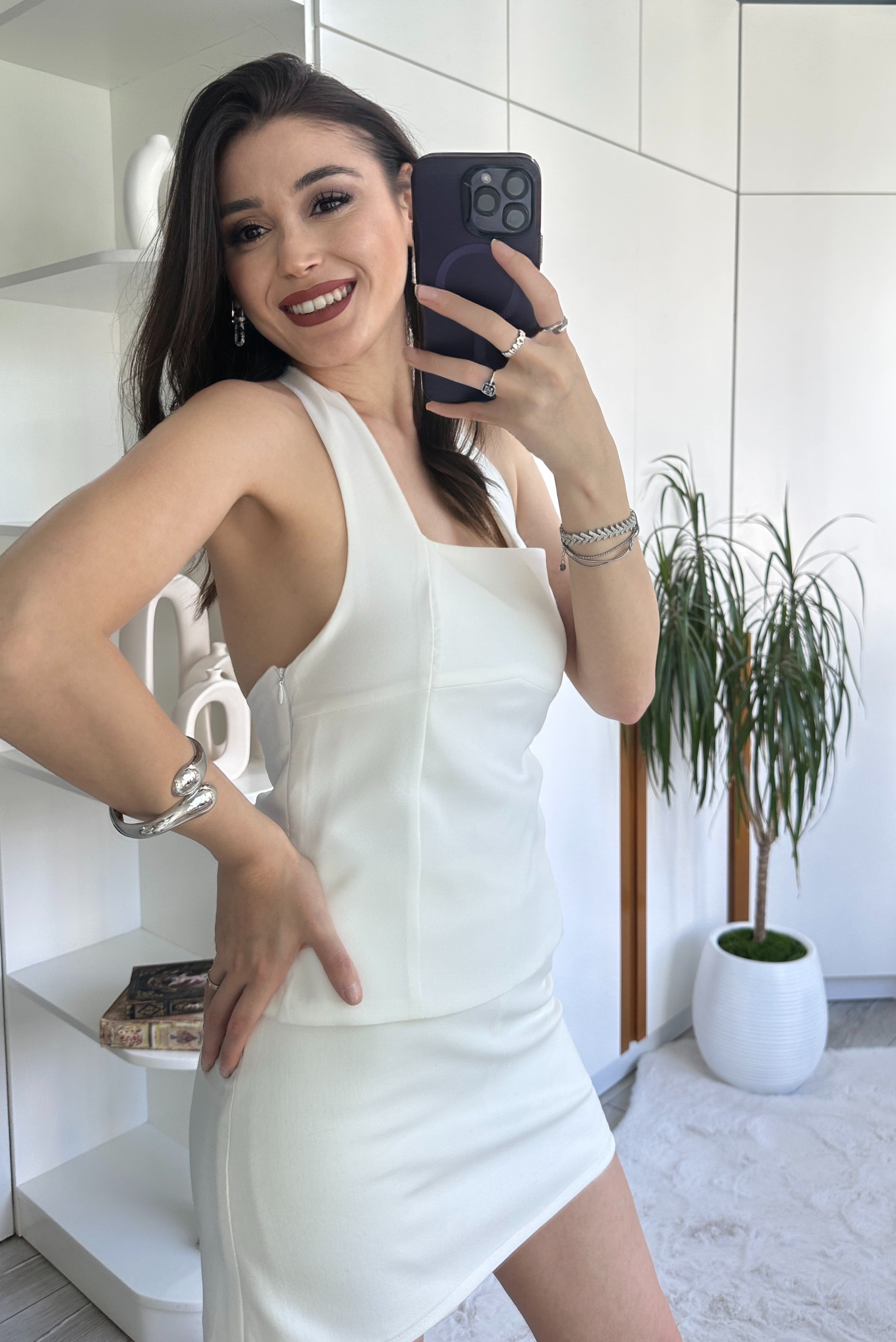 Boğazdan bağlamalı bluz - Beyaz