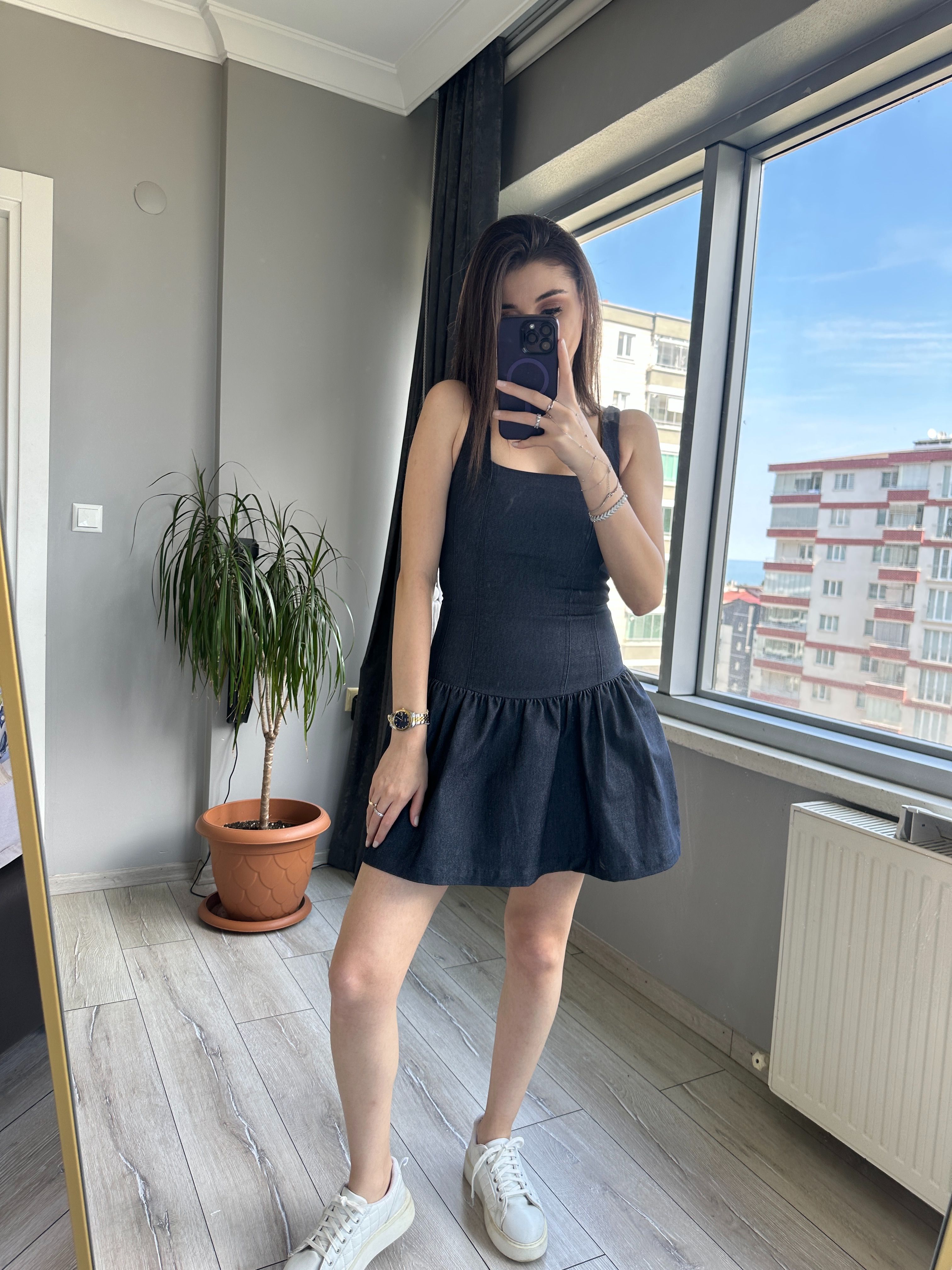 Korseli Denim Elbise