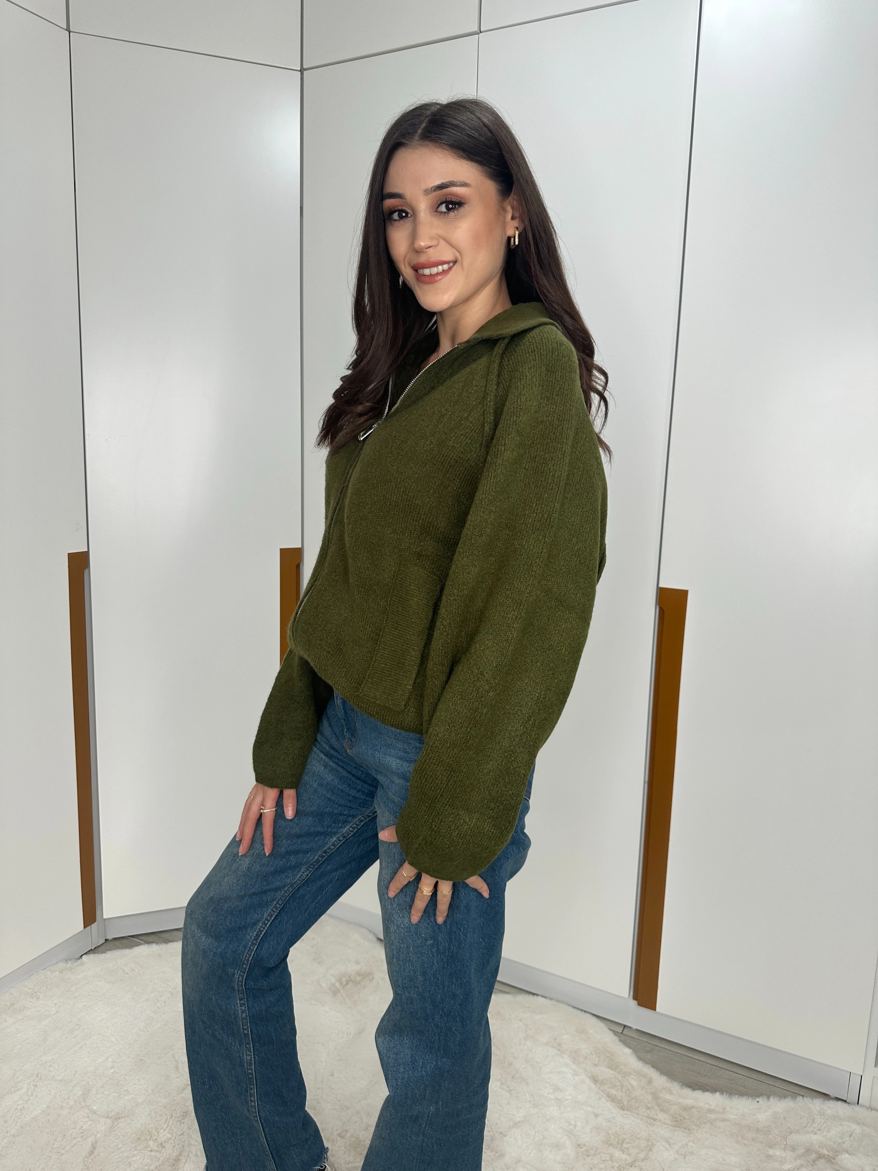 Fermuarlı Kalın Hırka  - Yeşil