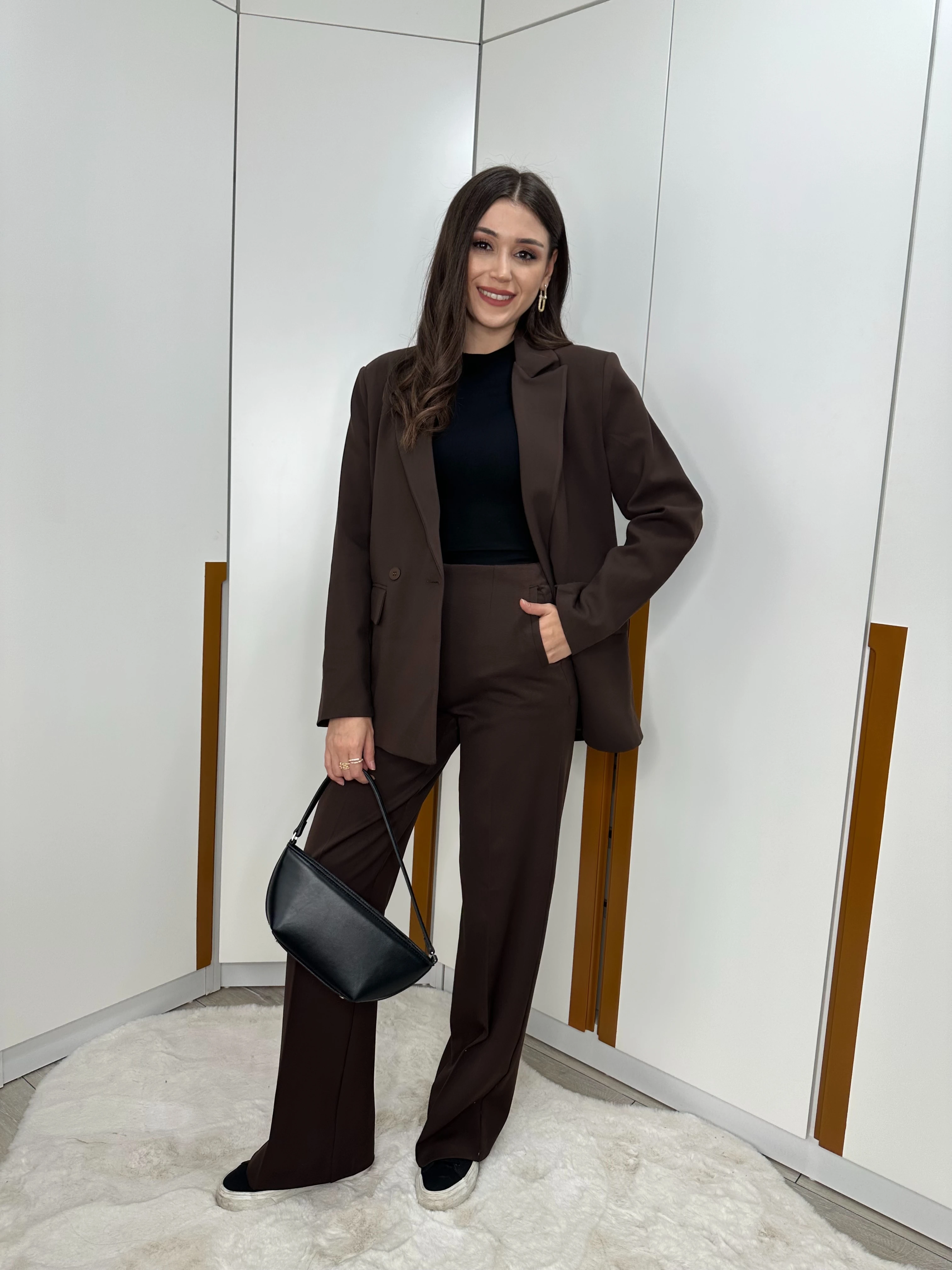 Pileli Palazzo Pantolon - Kahverengi