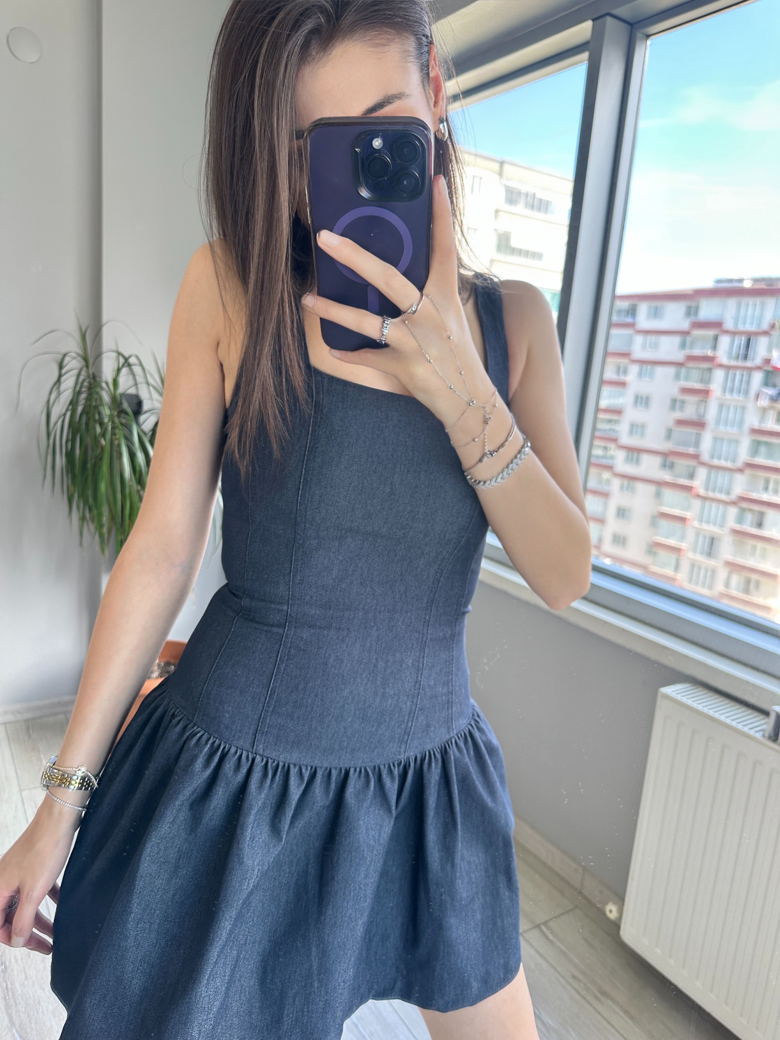 Korseli Denim Elbise