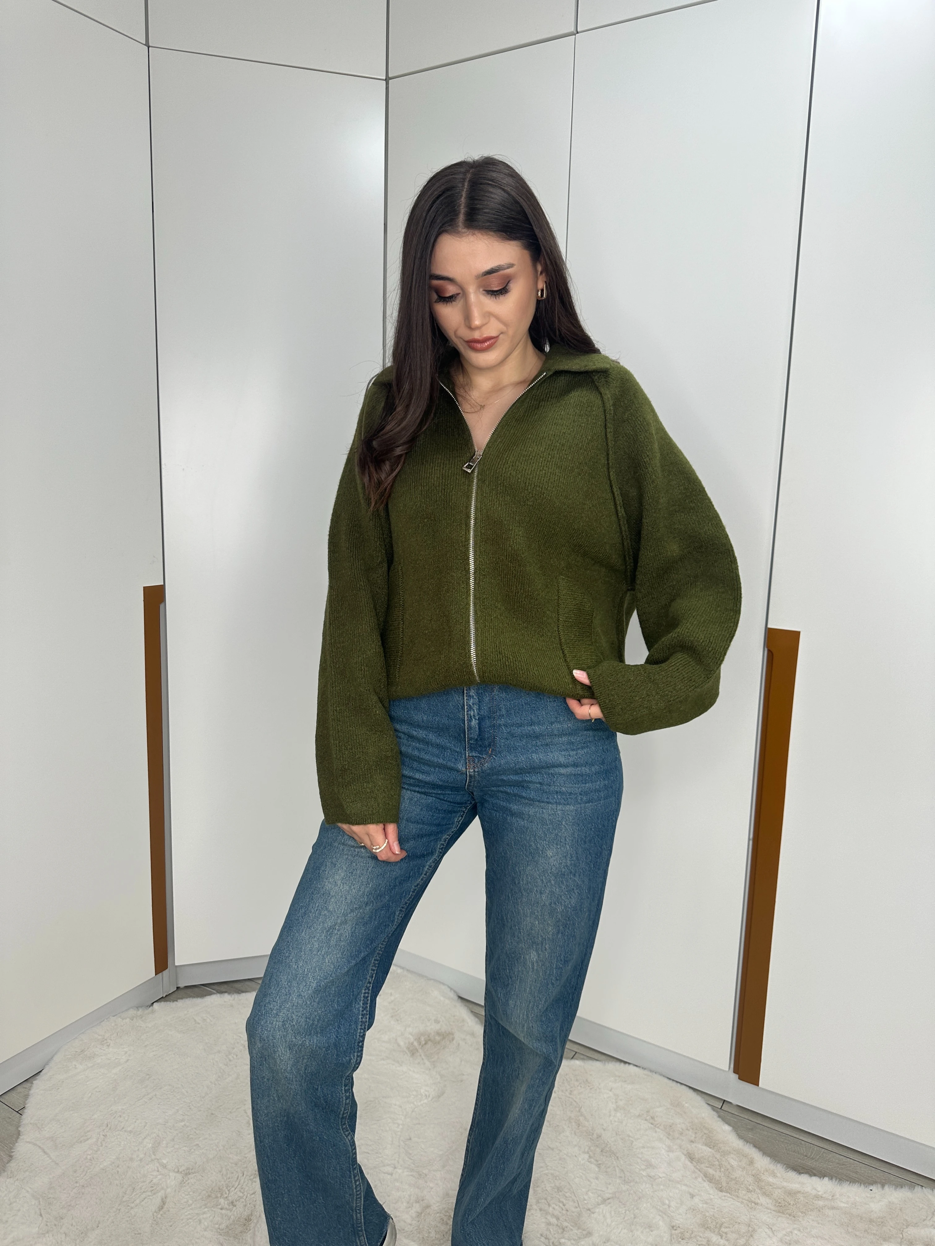 Fermuarlı Kalın Hırka  - Yeşil