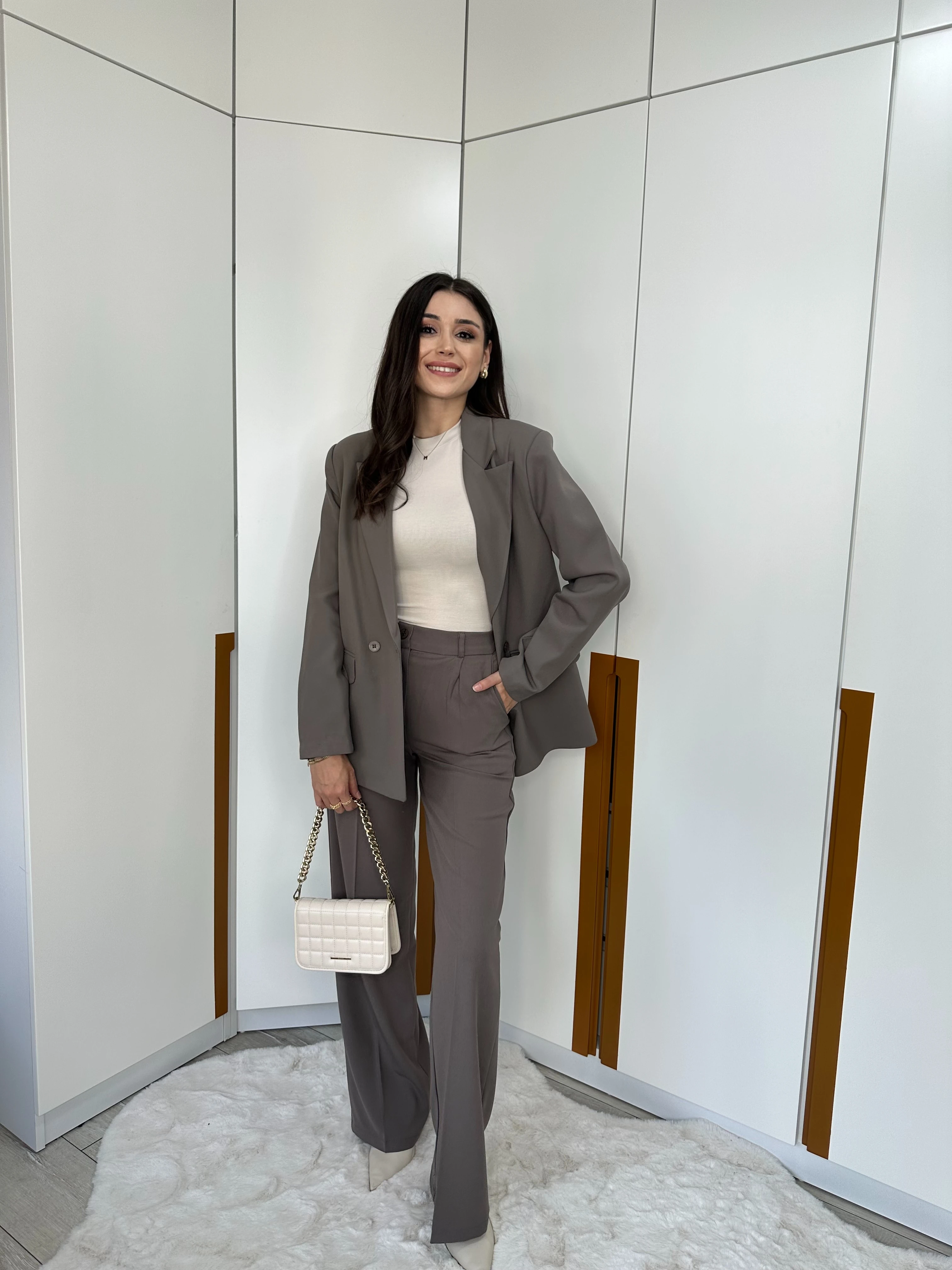 Düğmeli Palazzo Pantolon  - Vizon