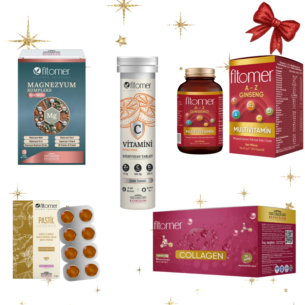 Fitomer Yeni Yıl Seti 3 ( Magnezyum 60 Kapsül - Multivitamin 60 Kapsül - C Efervesan - Zencefilli Pastil - Kolajen)