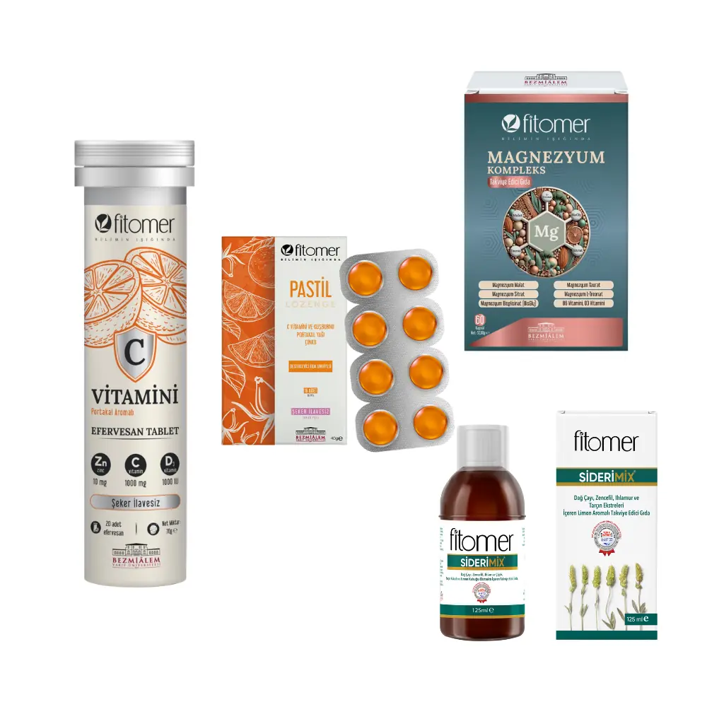 Fitomer Günlük Takviye Seti C Vitamin Efervesan Magnezyum 60 Kapsül C Vitamini Pastil Siderimix)