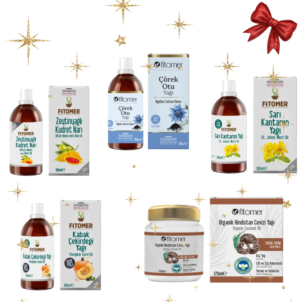 Fitomer Yeni Yıl Seti 1 ( Zeytinyağlı Kudret Narı- Sarı Kantaron - Çörekotu Yağı - Kabak Çekirdeği - Organik Hindistan Cevizi 175 ml )