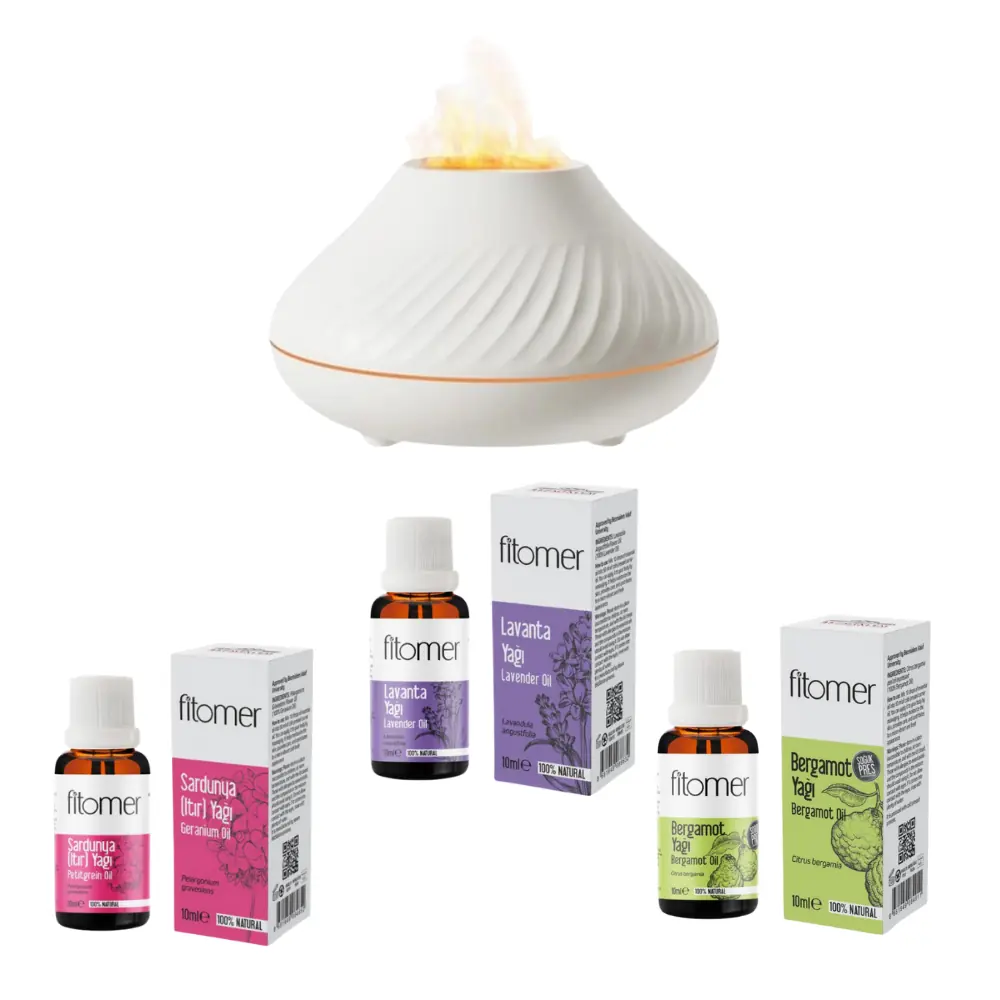 Aromaterapi Difüzörlü Seti Lavanta Bergamot– Sardunya Itır)