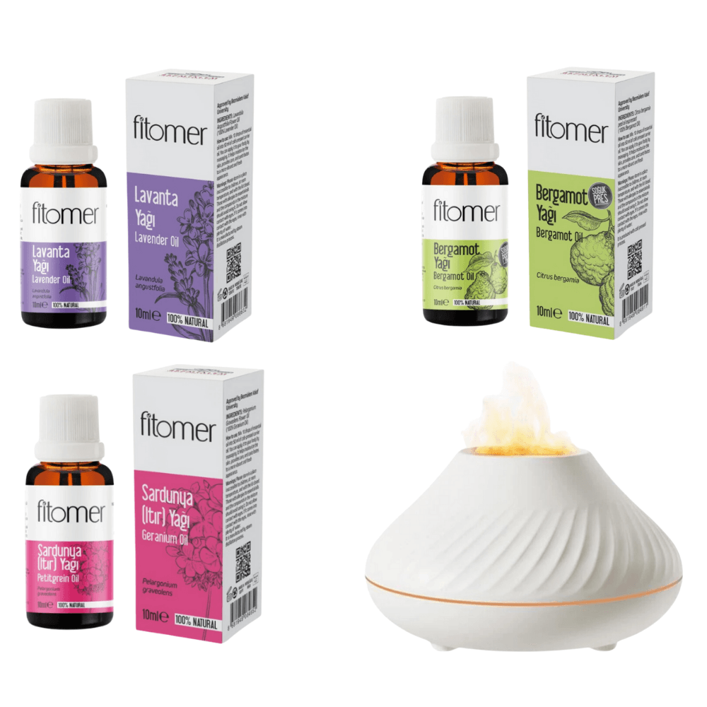 Aromaterapi Difüzörlü Seti ( Lavanta – Bergamot– Sardunya Itır)