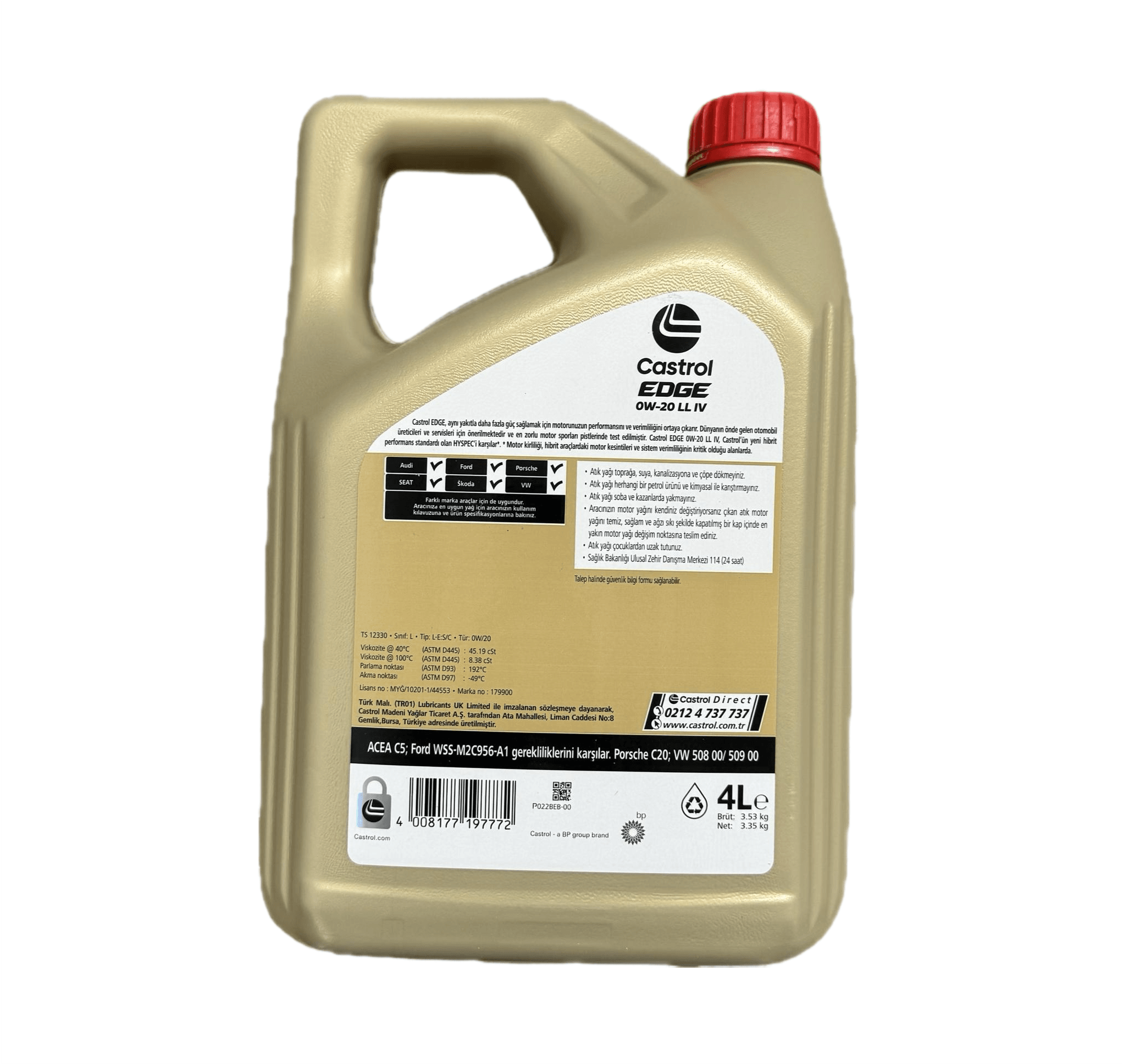 Castrol Edge 0W-20 LL IV 4 LİTRE 2024 Ü.T